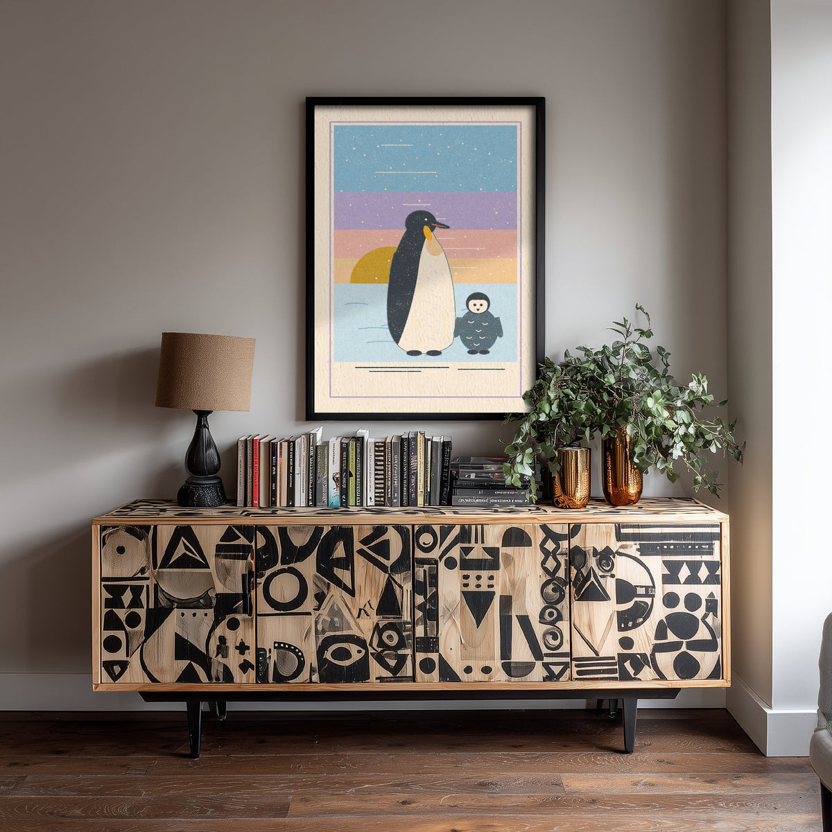 Emperor Penguin and Chick Art Print - Parent and Baby Poster - Pastel Antarctic Illustration V1 2/3