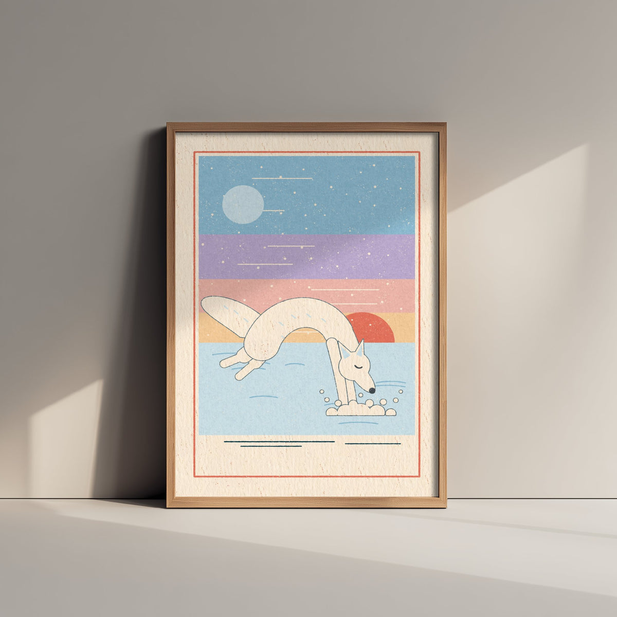 Arctic Fox Art Print - Pouncing Snow Fox Poster - Pastel Winter Illustration V2 2/3