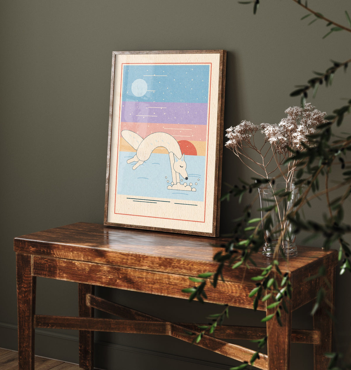 Arctic Fox Art Print - Pouncing Snow Fox Poster - Pastel Winter Illustration V2 2/3