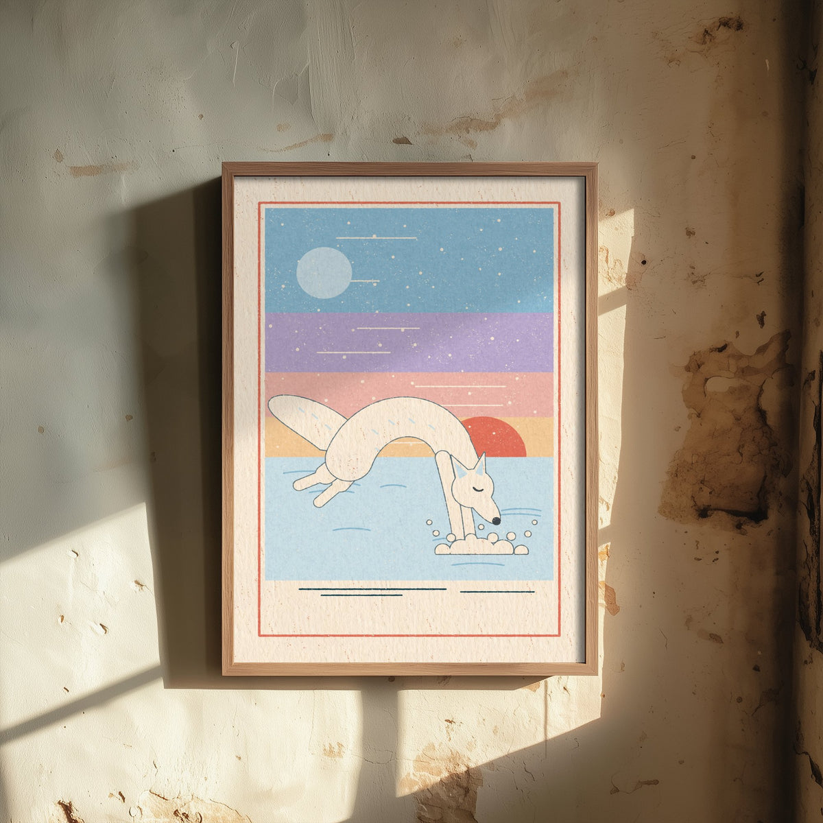 Arctic Fox Art Print - Pouncing Snow Fox Poster - Pastel Winter Illustration V2 2/3