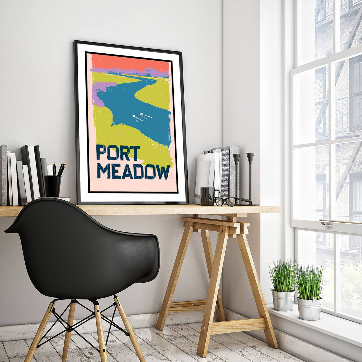 Port Meadow Oxford Travel Poster - River Swimming Art Print - Bold Screen Print Illustration - Thames Wild Swim