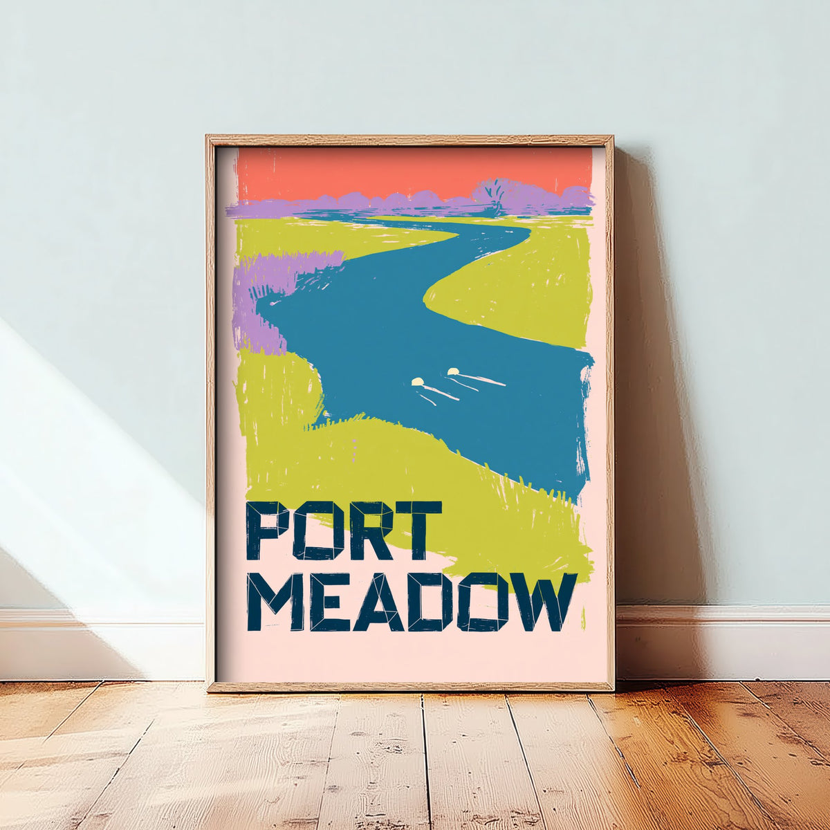 Port Meadow Oxford Travel Poster - River Swimming Art Print - Bold Screen Print Illustration - Thames Wild Swim