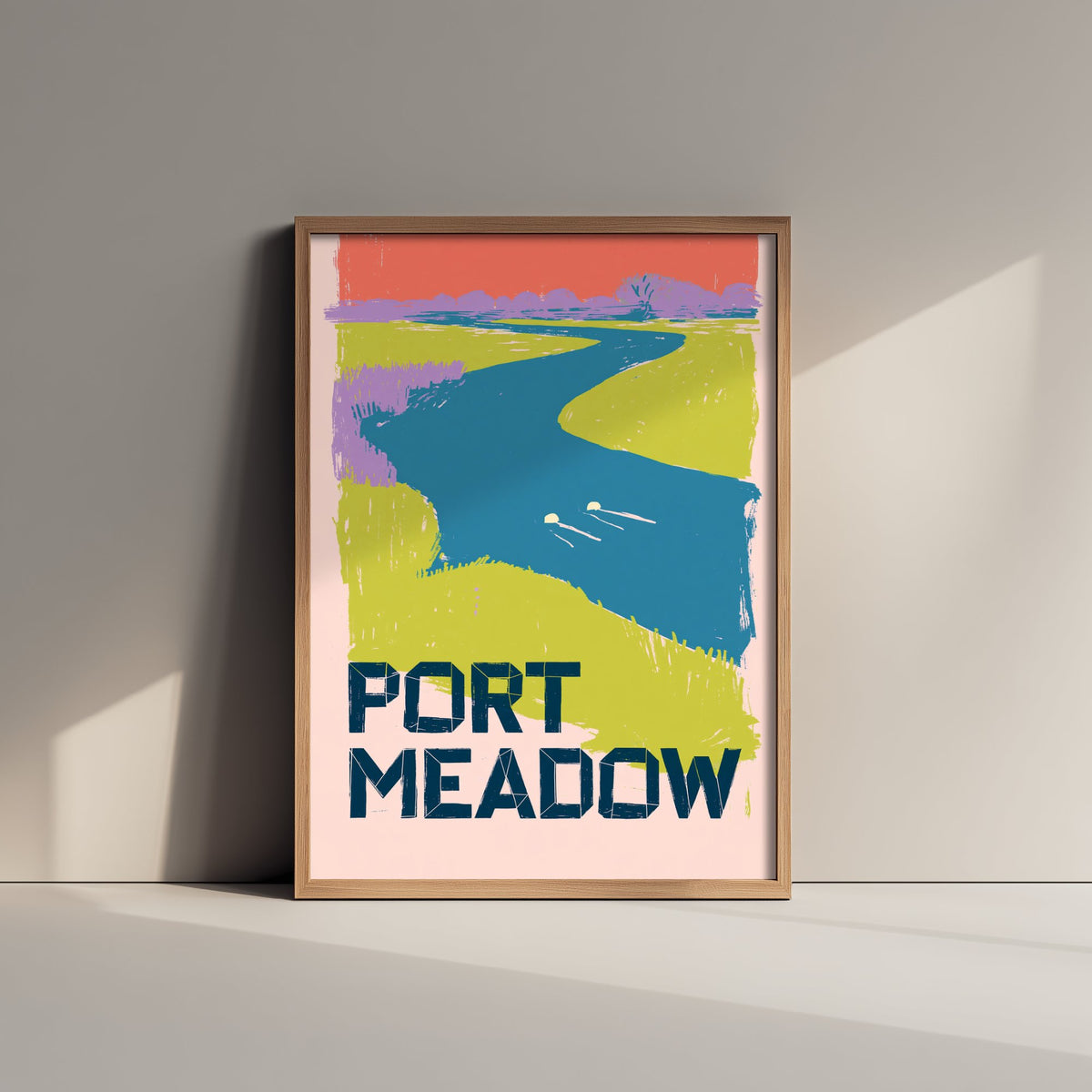 Port Meadow Oxford Travel Poster - River Swimming Art Print - Bold Screen Print Illustration - Thames Wild Swim