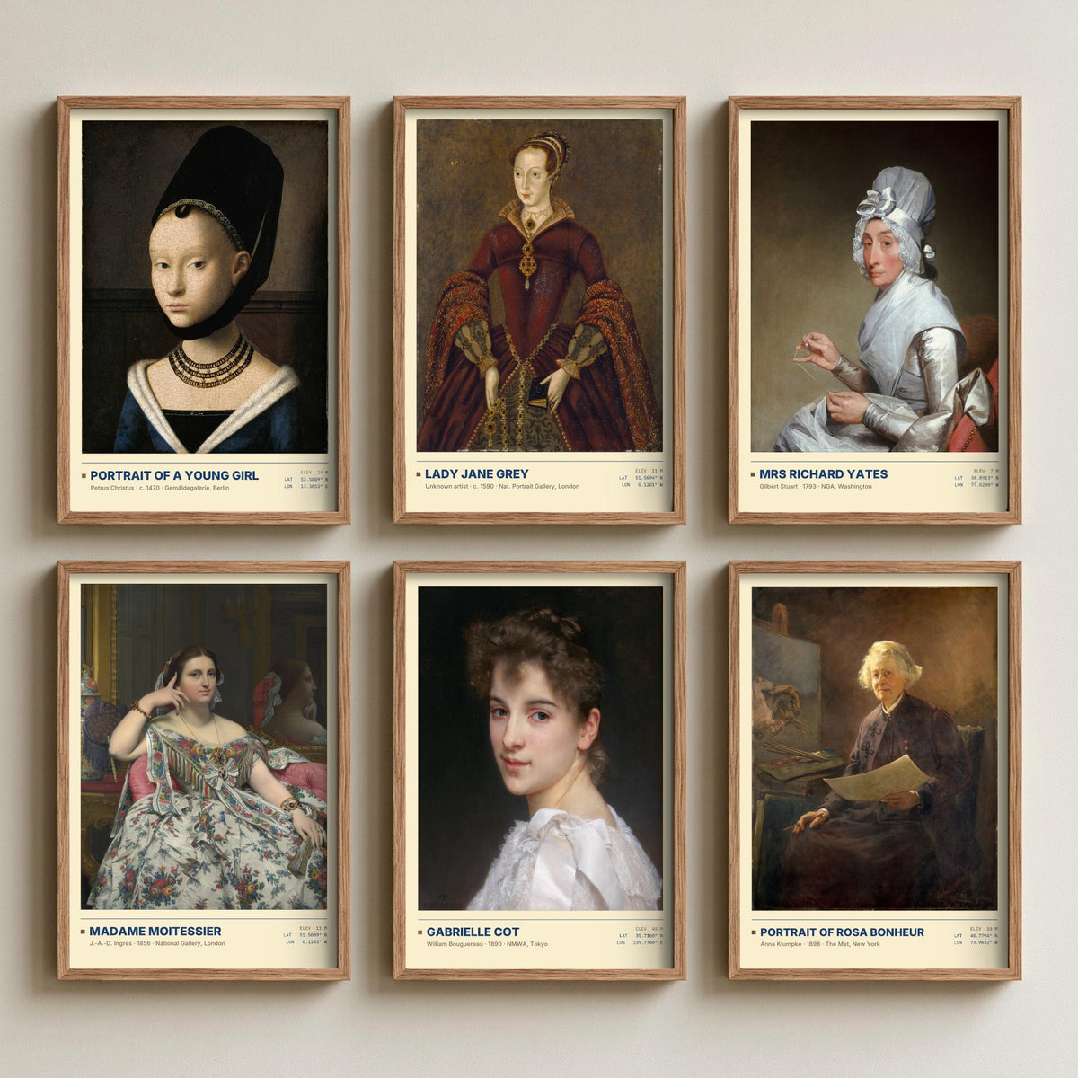 Set of Six Portraits of Women Paintings - 6 Female Portrait Art Prints - Ingres, Bouguereau, Gilbert Stuart - Madame Moitessier Poster