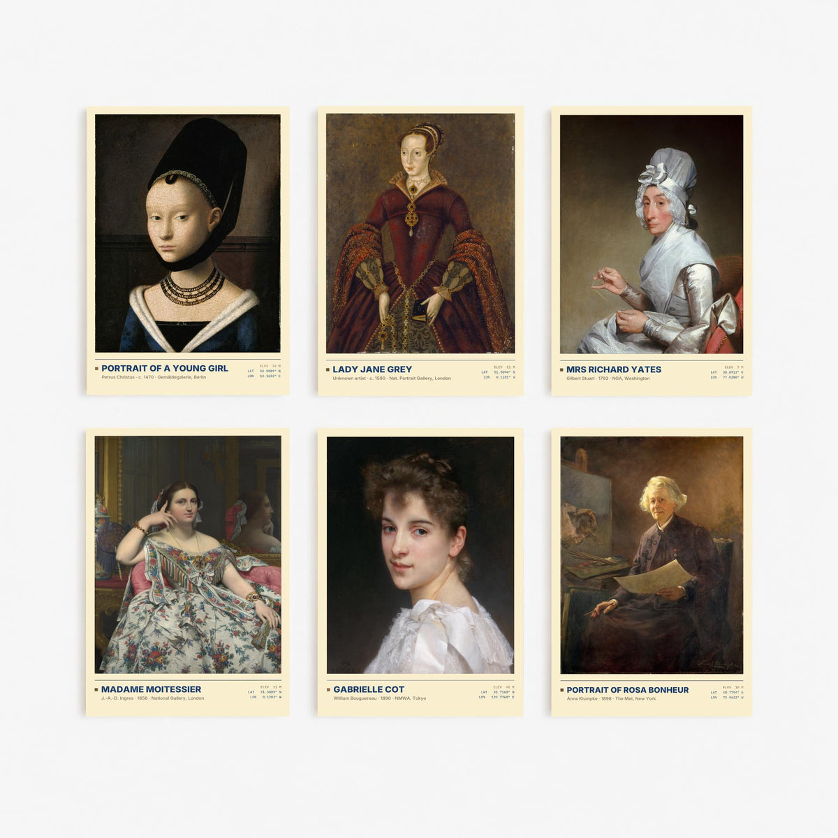 Set of Six Portraits of Women Paintings - 6 Female Portrait Art Prints - Ingres, Bouguereau, Gilbert Stuart - Madame Moitessier Poster