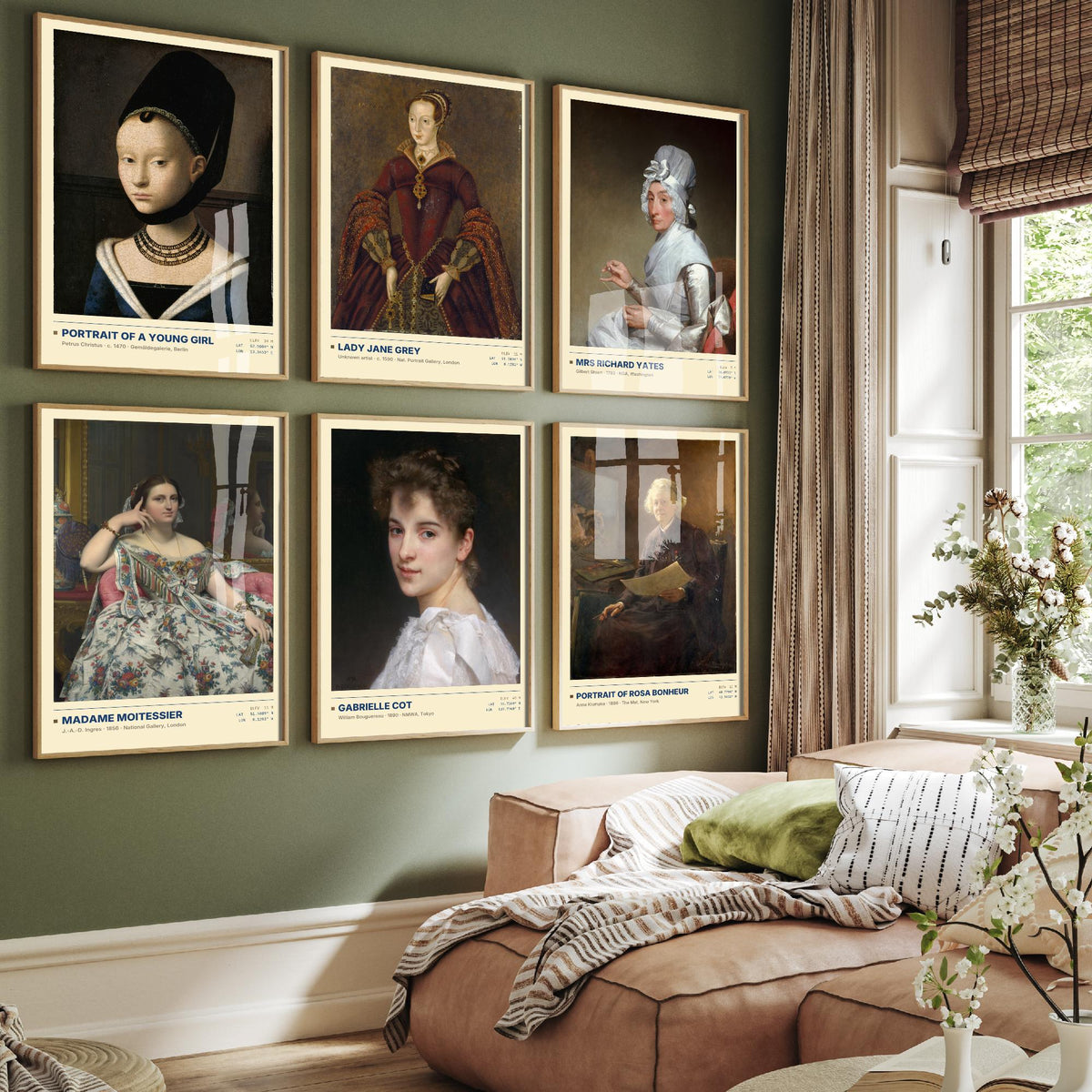 Set of Six Portraits of Women Paintings - 6 Female Portrait Art Prints - Ingres, Bouguereau, Gilbert Stuart - Madame Moitessier Poster