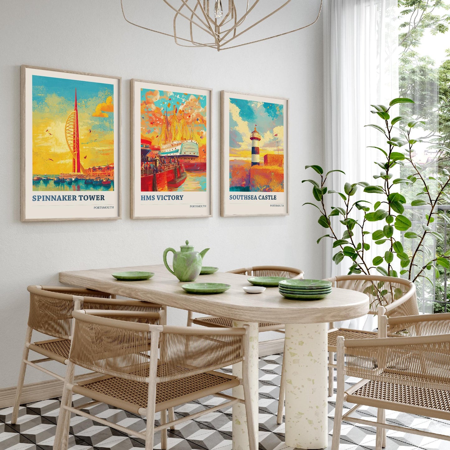 Portsmouth Set of Three Art Prints - 3 Spinnaker Tower HMS Victory Southsea Castle Posters - Wall Art Illustration Travel colourspritz