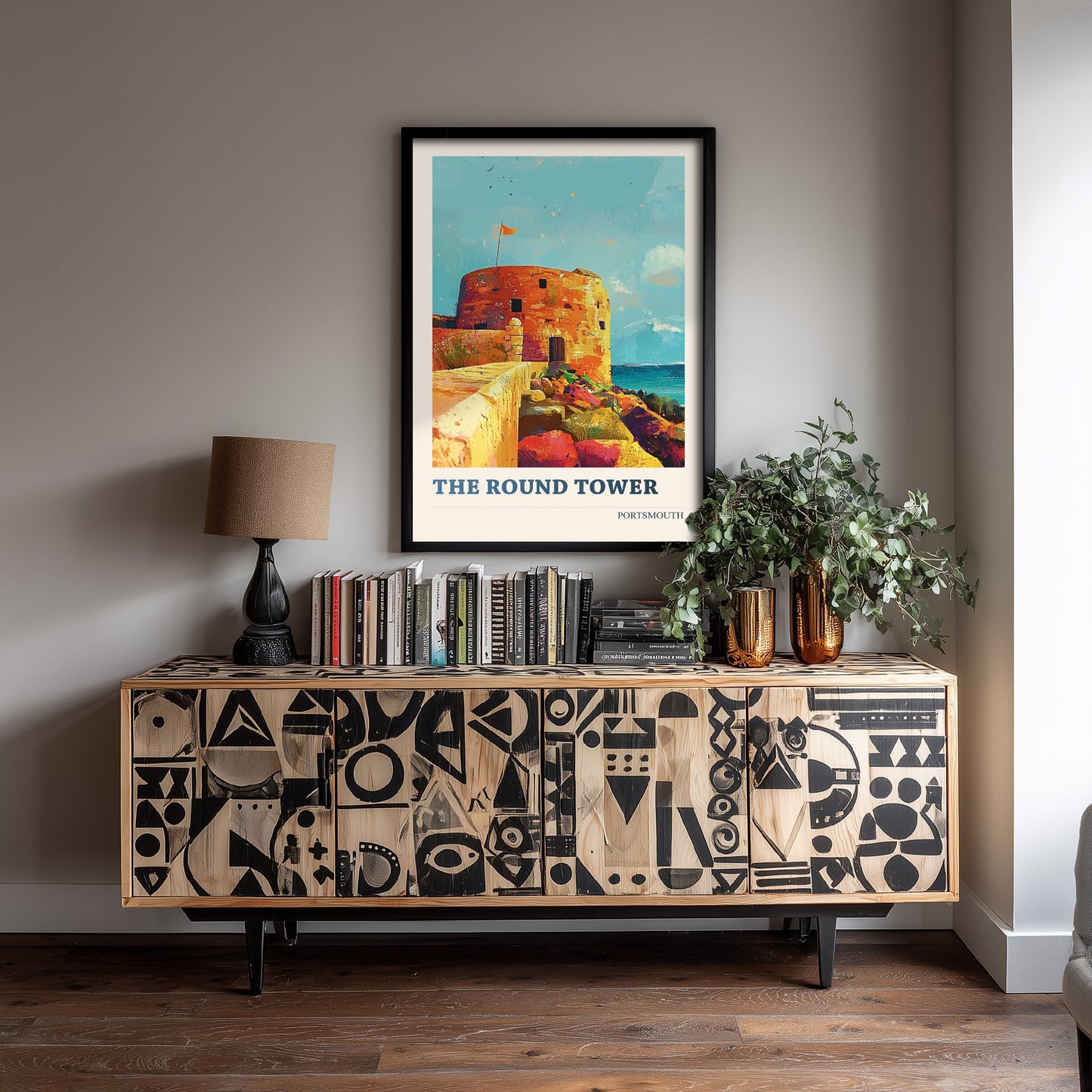 The Round Tower Portsmouth Travel Poster - Art Print - Bold Pop Illustration - Old Town Wall Art 1/3