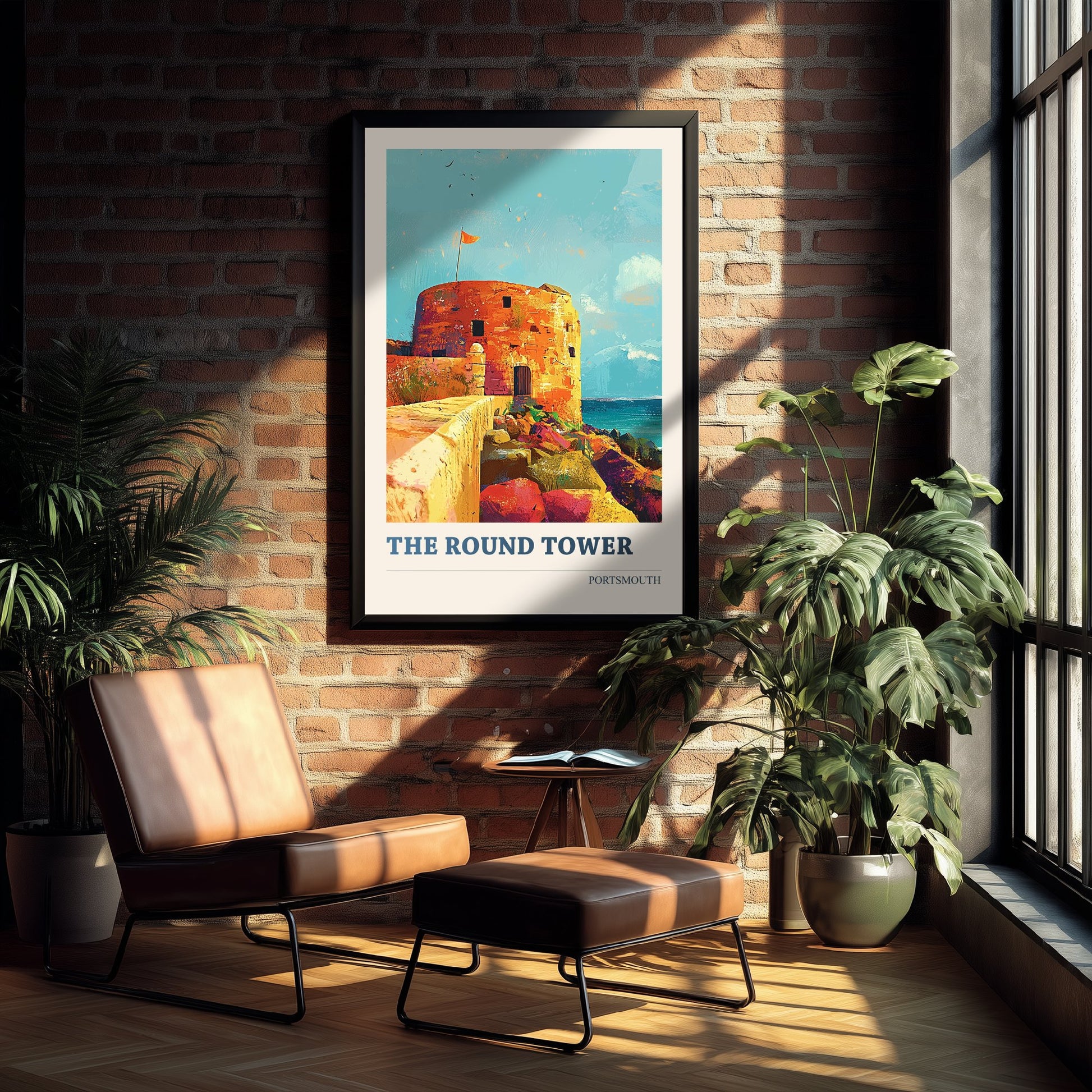The Round Tower Portsmouth Travel Poster - Art Print - Bold Pop Illustration - Old Town Wall Art 1/3