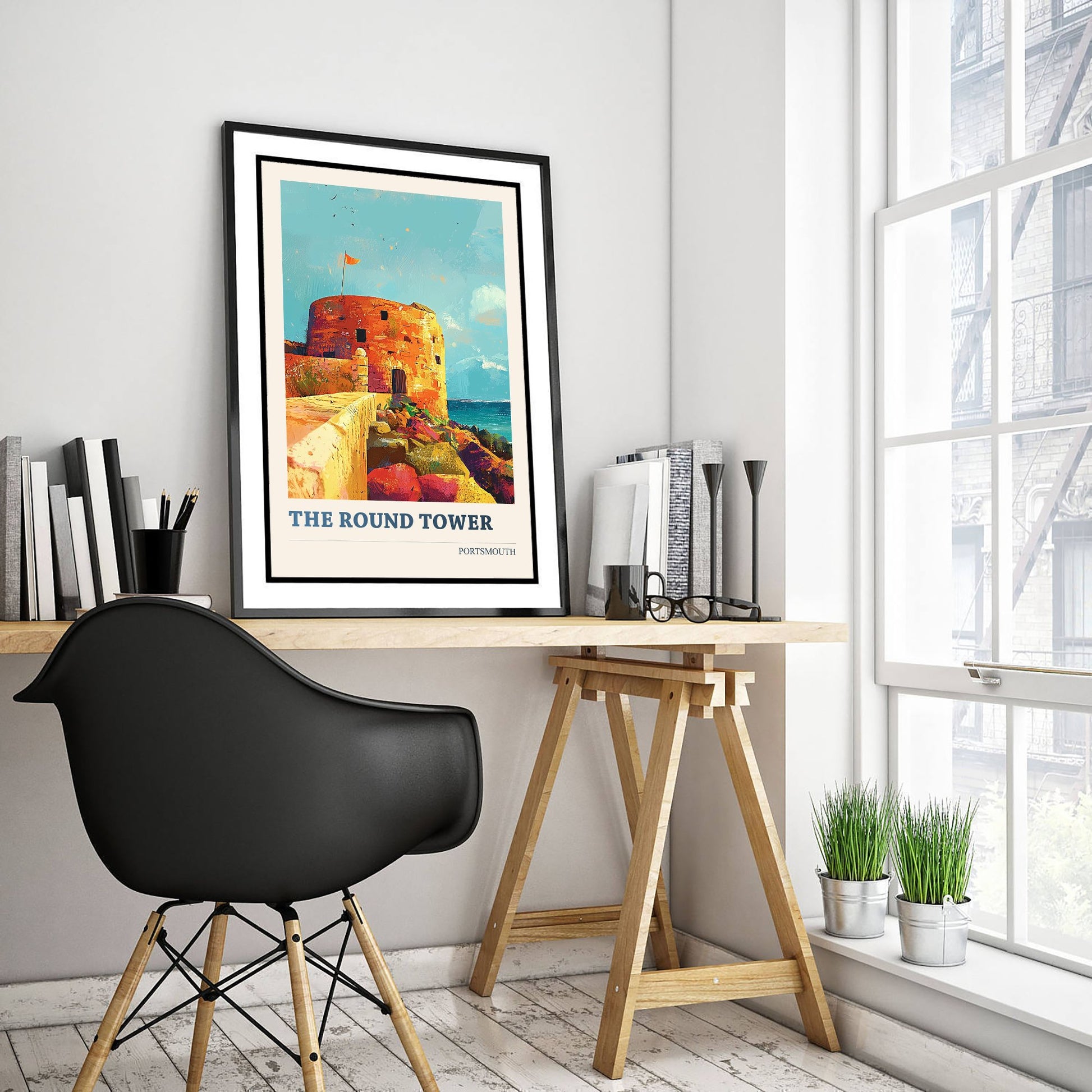 The Round Tower Portsmouth Travel Poster - Art Print - Bold Pop Illustration - Old Town Wall Art 1/3