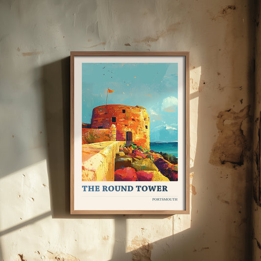 The Round Tower Portsmouth Travel Poster - Art Print - Bold Pop Illustration - Old Town Wall Art 1/3