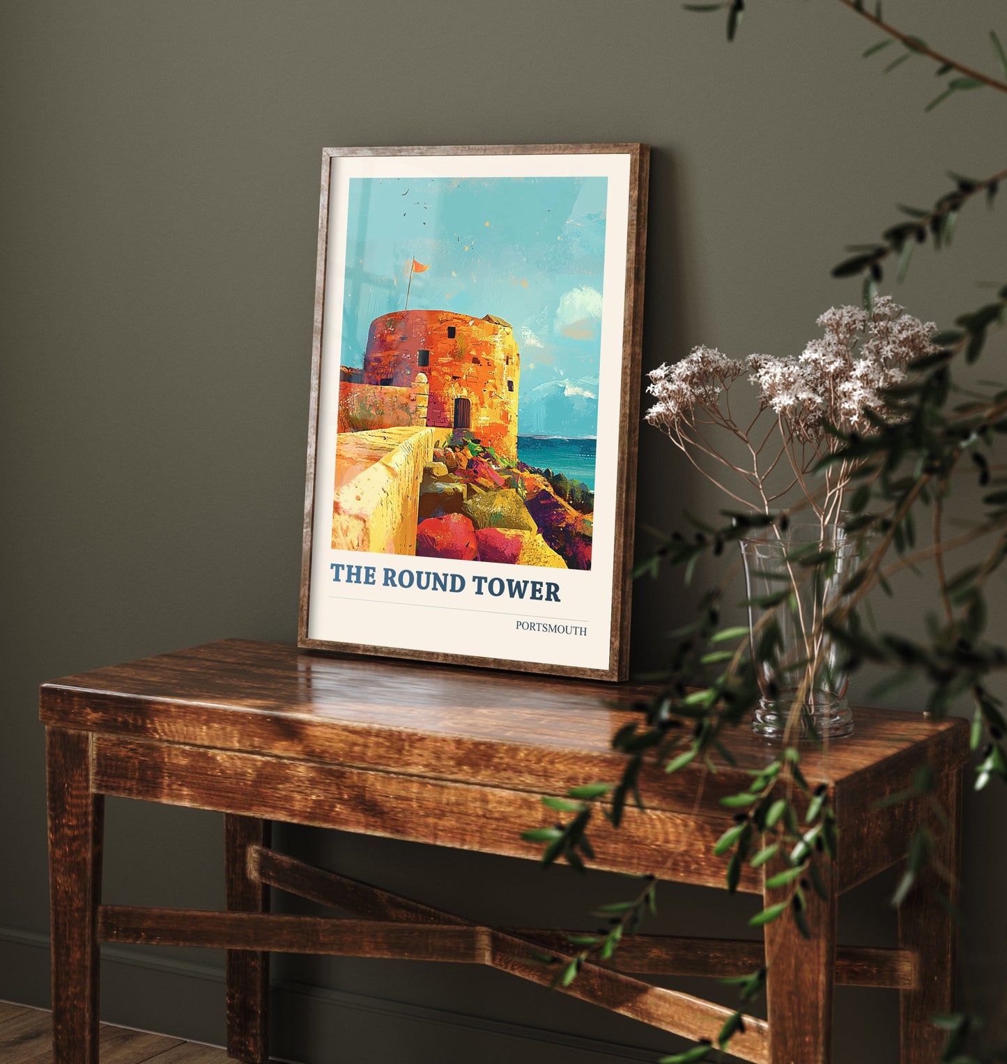 The Round Tower Portsmouth Travel Poster - Art Print - Bold Pop Illustration - Old Town Wall Art 1/3
