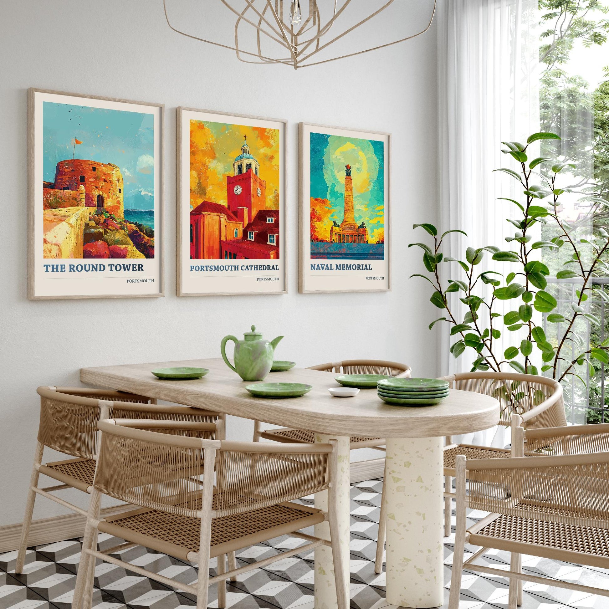 Portsmouth Set of Three Art Prints - 3 Round Tower Cathedral Naval Memorial Posters - Wall Art Illustration Seaside Travel colourspritz