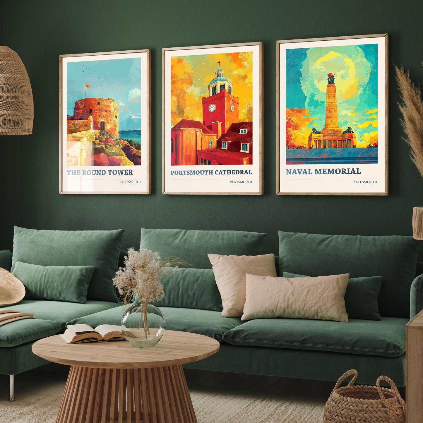 Portsmouth Set of Three Art Prints - 3 Round Tower Cathedral Naval Memorial Posters - Wall Art Illustration Seaside Travel colourspritz