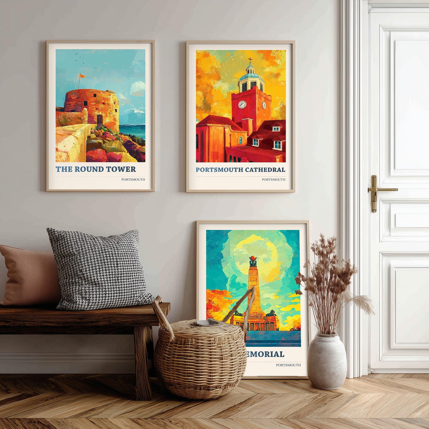 Portsmouth Set of Three Art Prints - 3 Round Tower Cathedral Naval Memorial Posters - Wall Art Illustration Seaside Travel colourspritz