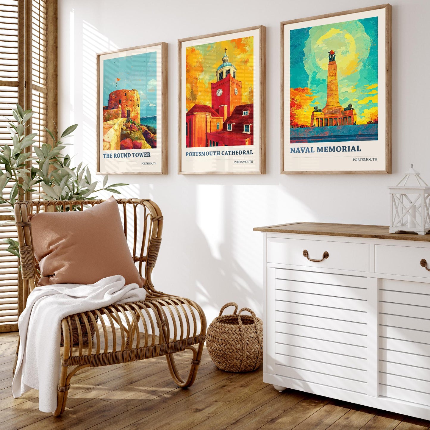 Portsmouth Set of Three Art Prints - 3 Round Tower Cathedral Naval Memorial Posters - Wall Art Illustration Seaside Travel colourspritz