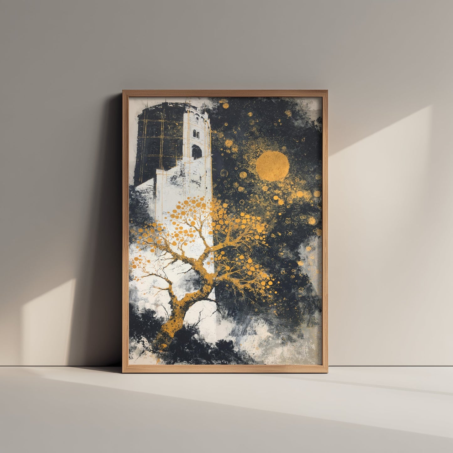 The Round Tower Portsmouth Art Print - Klimt Style Gold Leaf Poster - Gold Tree Illustration Wall Art 1/3