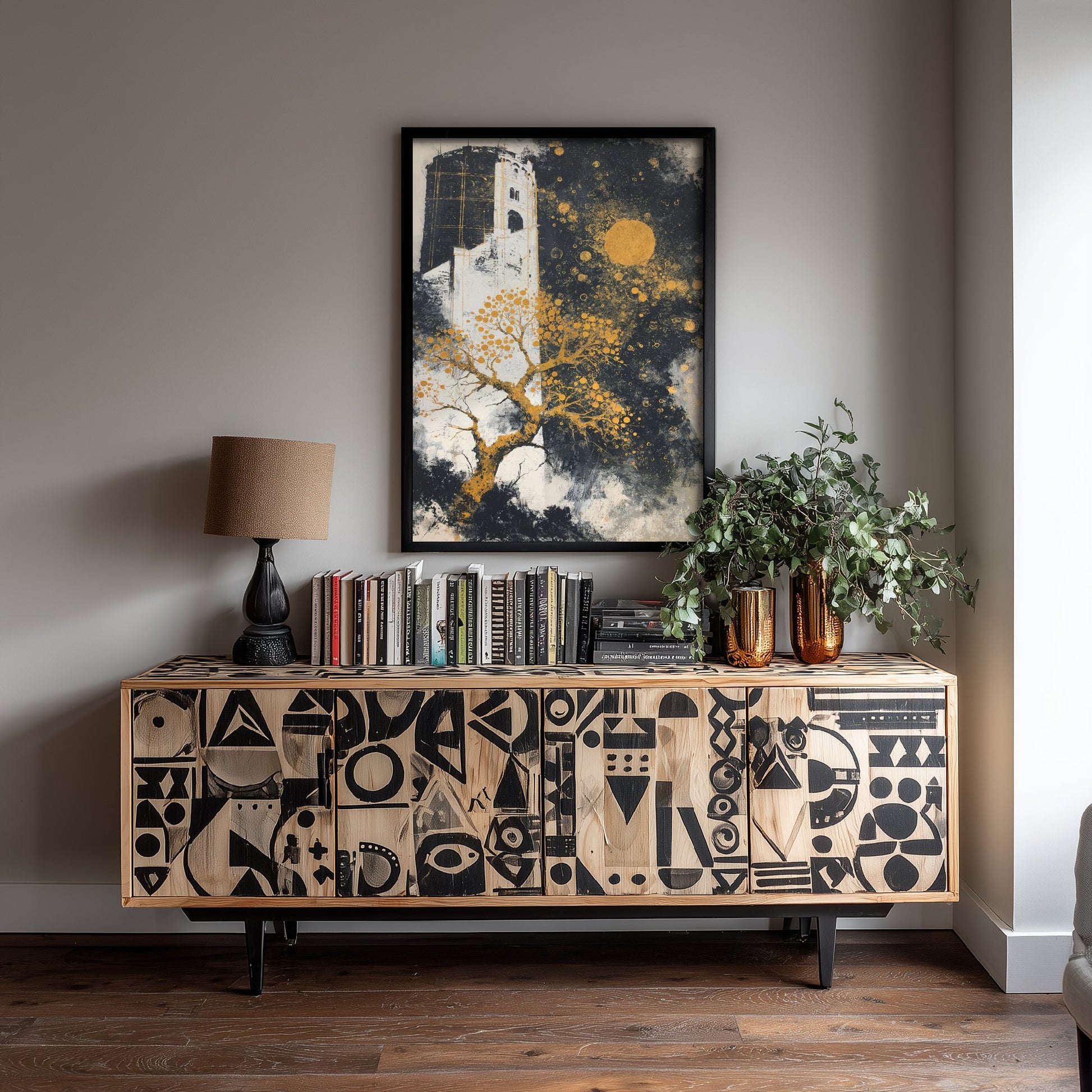The Round Tower Portsmouth Art Print - Klimt Style Gold Leaf Poster - Gold Tree Illustration Wall Art 1/3
