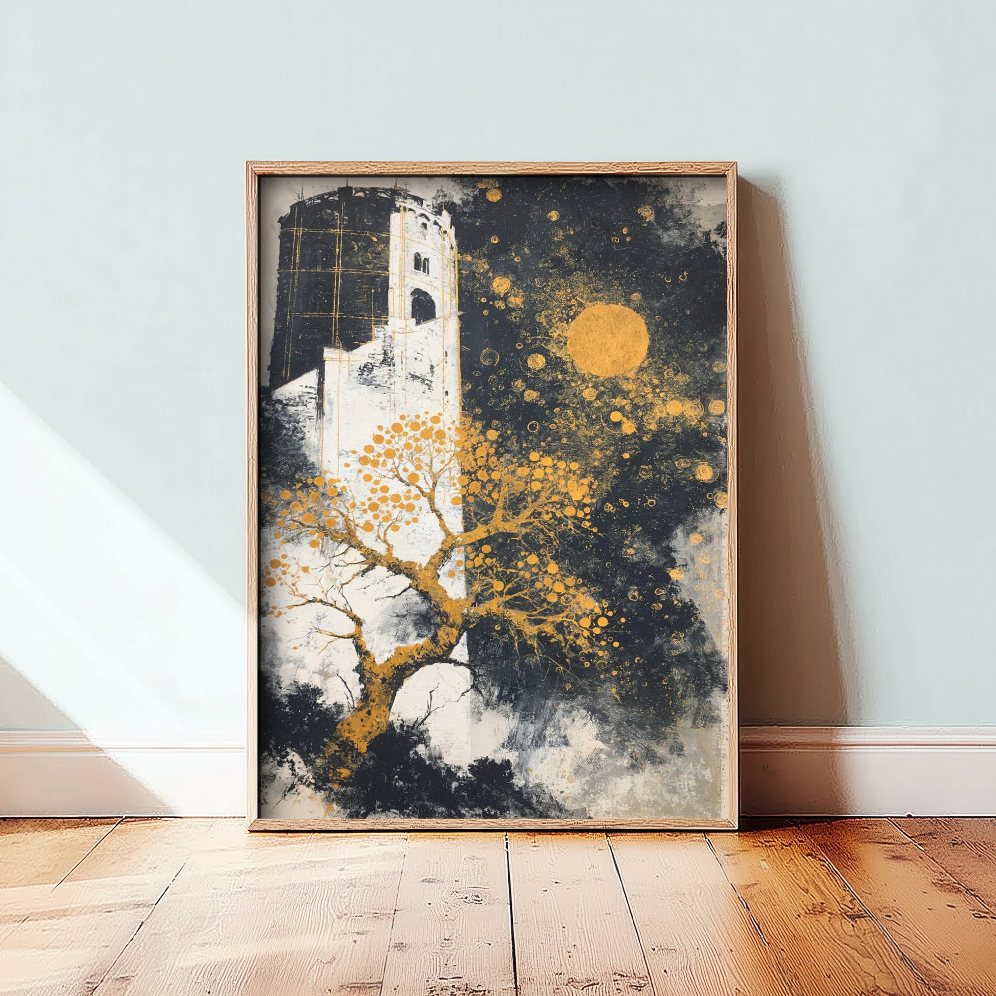 The Round Tower Portsmouth Art Print - Klimt Style Gold Leaf Poster - Gold Tree Illustration Wall Art 1/3