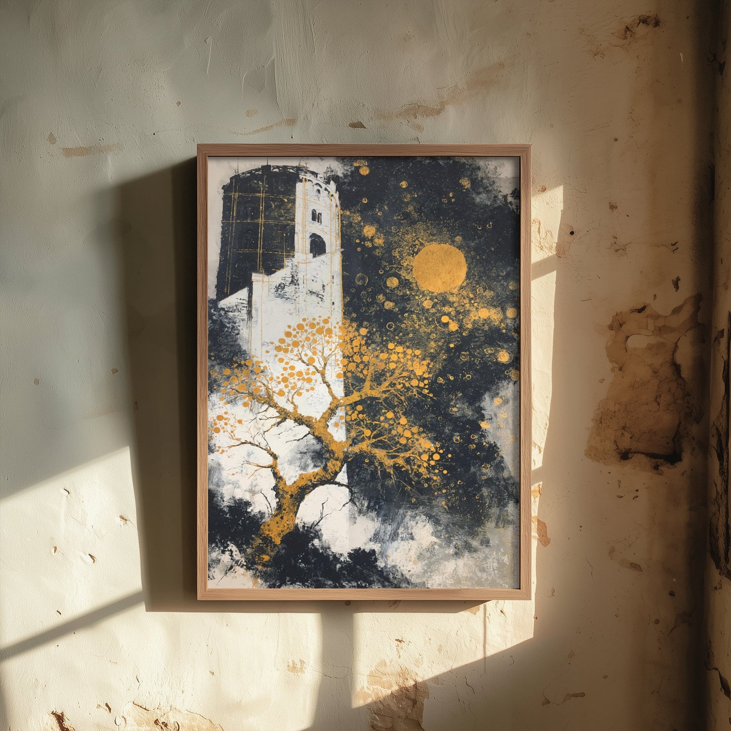 The Round Tower Portsmouth Art Print - Klimt Style Gold Leaf Poster - Gold Tree Illustration Wall Art 1/3