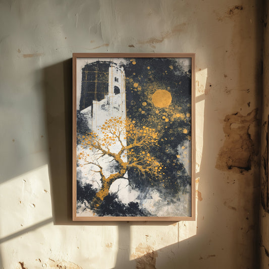 The Round Tower Portsmouth Art Print - Klimt Style Gold Leaf Poster - Gold Tree Illustration Wall Art 1/3