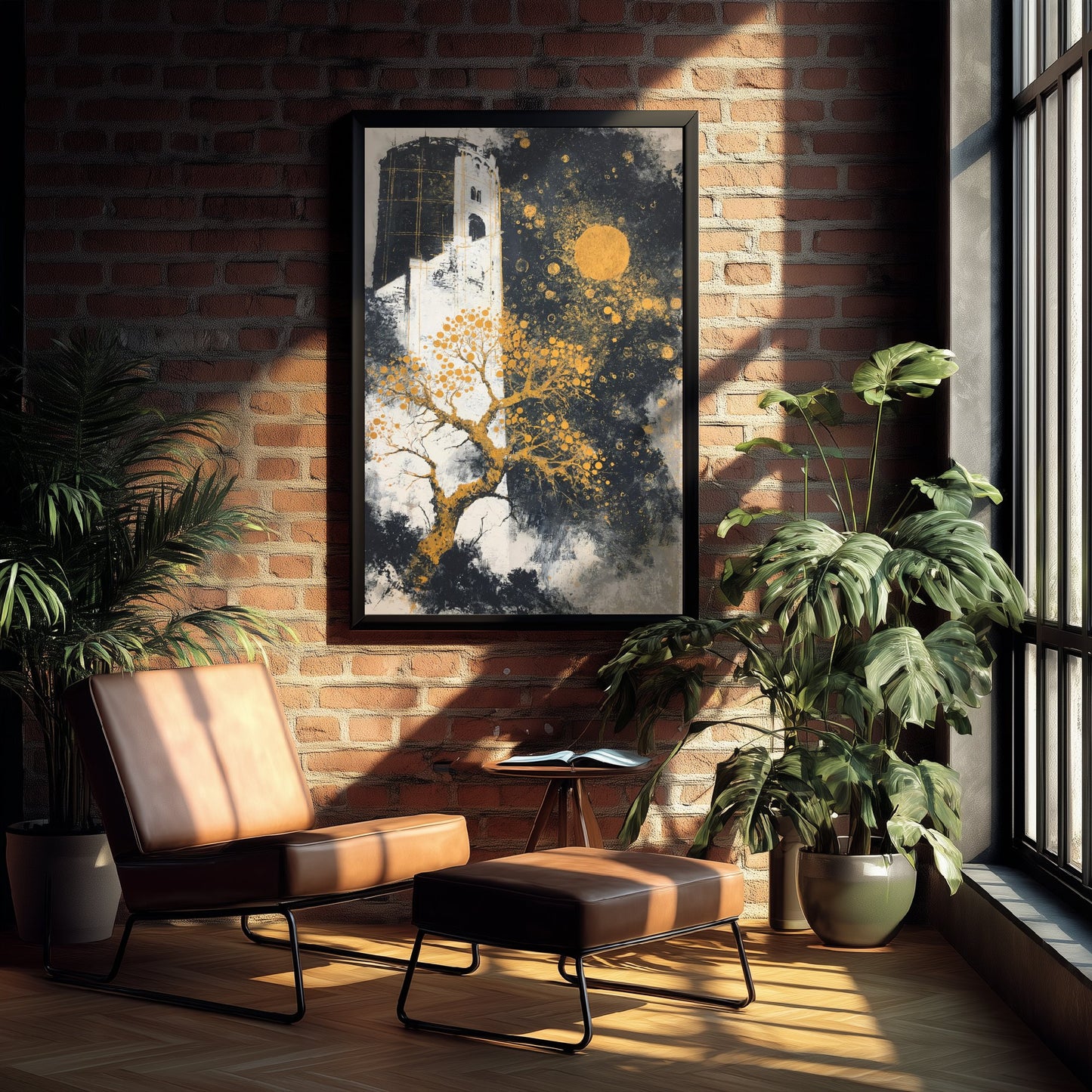 The Round Tower Portsmouth Art Print - Klimt Style Gold Leaf Poster - Gold Tree Illustration Wall Art 1/3
