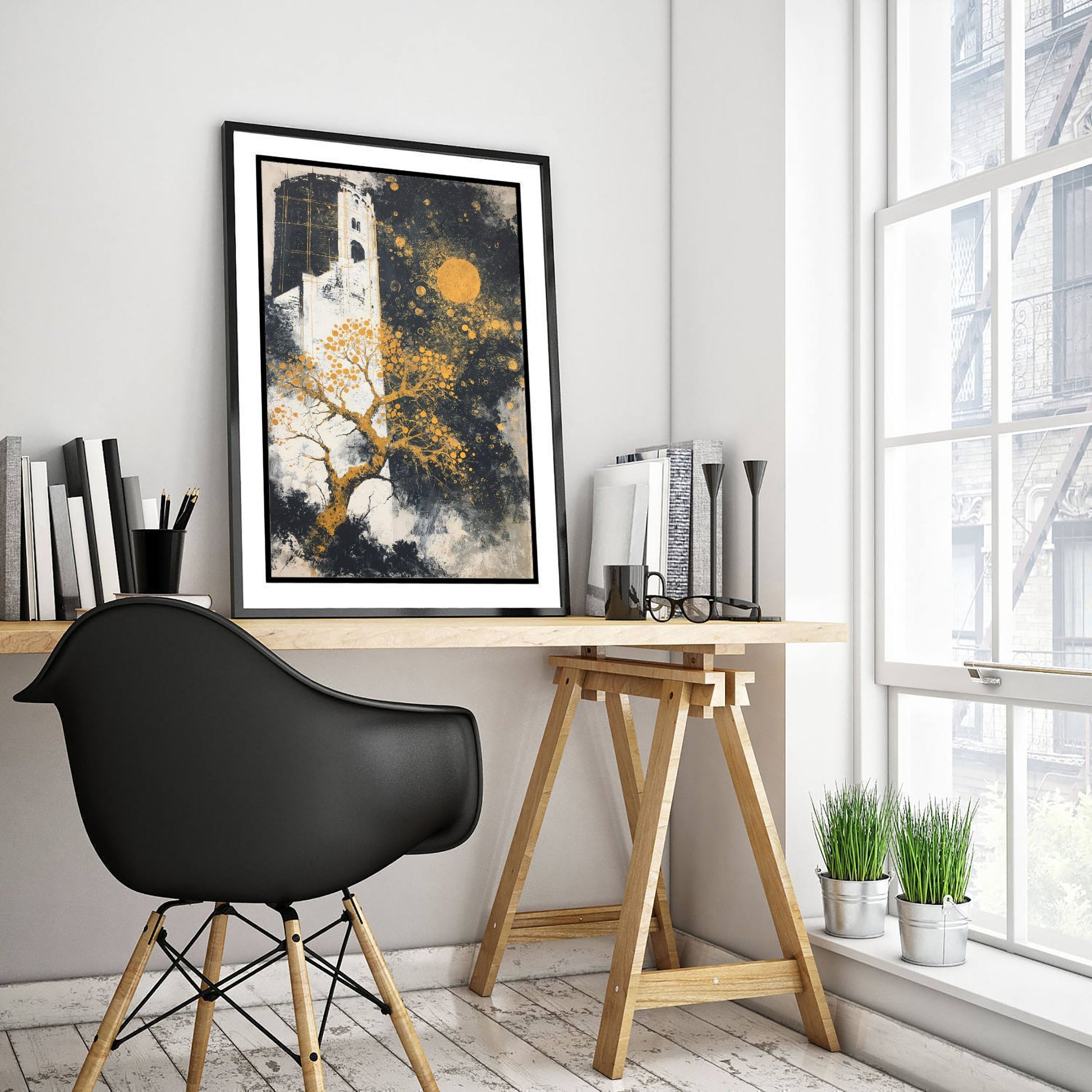 The Round Tower Portsmouth Art Print - Klimt Style Gold Leaf Poster - Gold Tree Illustration Wall Art 1/3