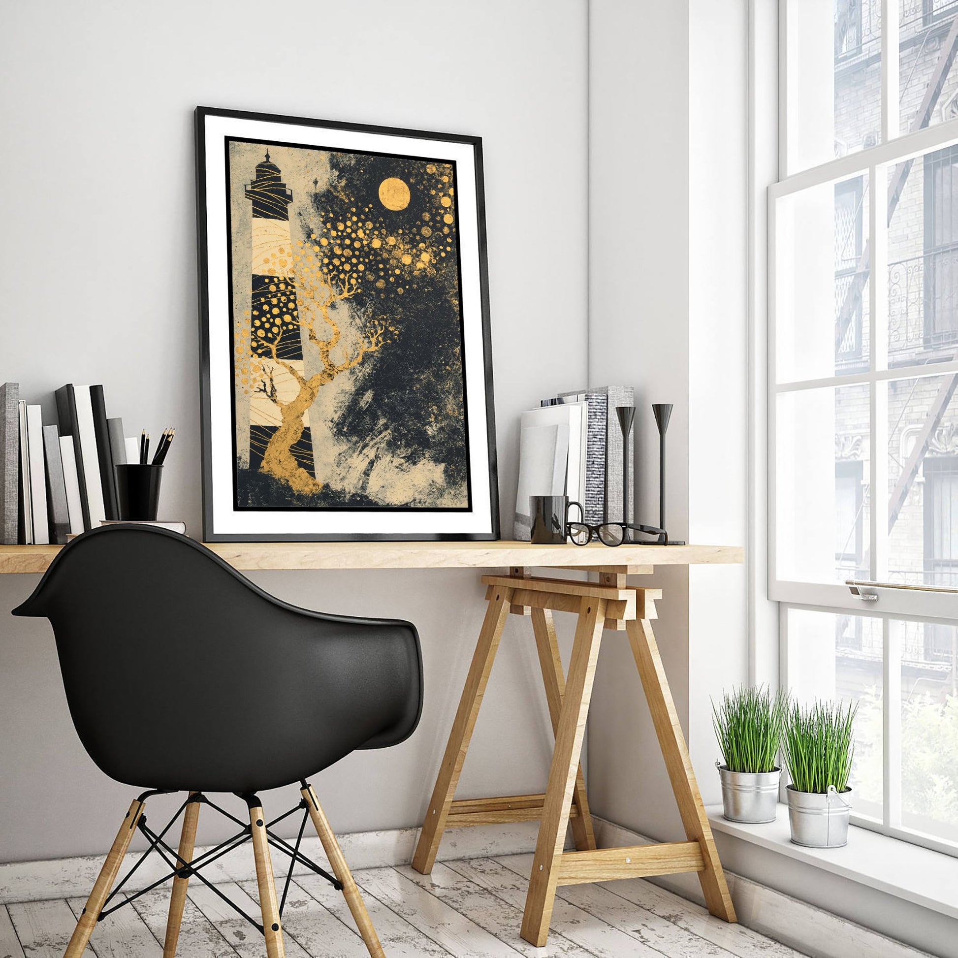 Southsea Castle Lighthouse Portsmouth Art Print - Klimt Gold Leaf Poster - Gold Illustration Wall Art 2/3