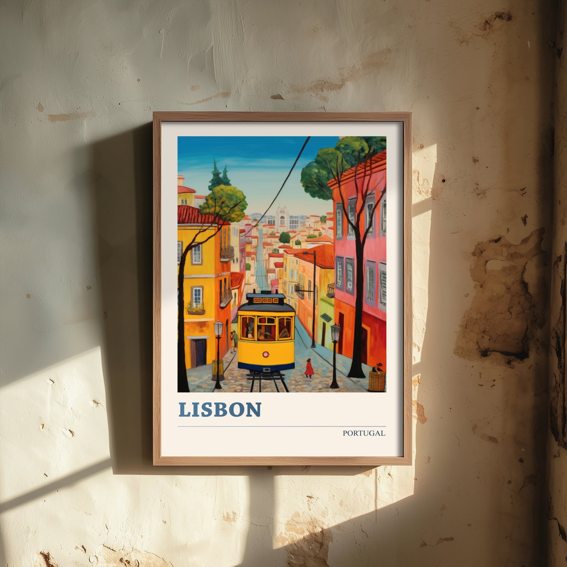 Lisbon Portugal Travel Poster - Art Print - Folk Art Illustration - Yellow Tram Wall Art 1/3