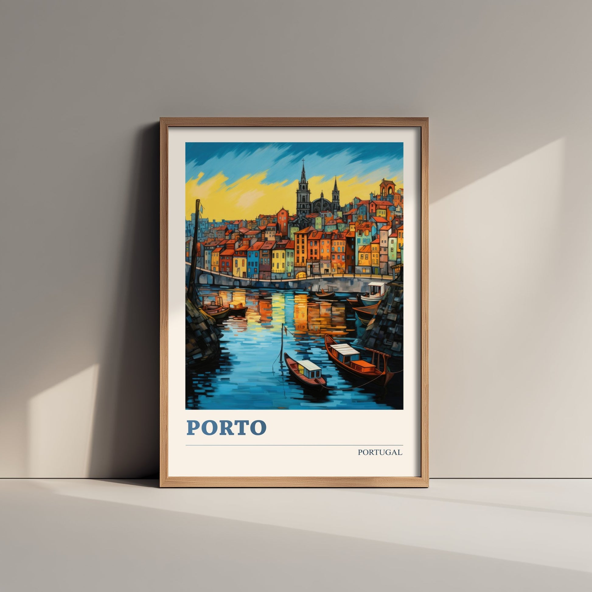 Porto Portugal Travel Poster - Art Print - Folk Art Illustration - Douro Harbour Wall Art 2/3