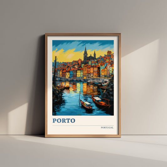 Porto Portugal Travel Poster - Art Print - Folk Art Illustration - Douro Harbour Wall Art 2/3