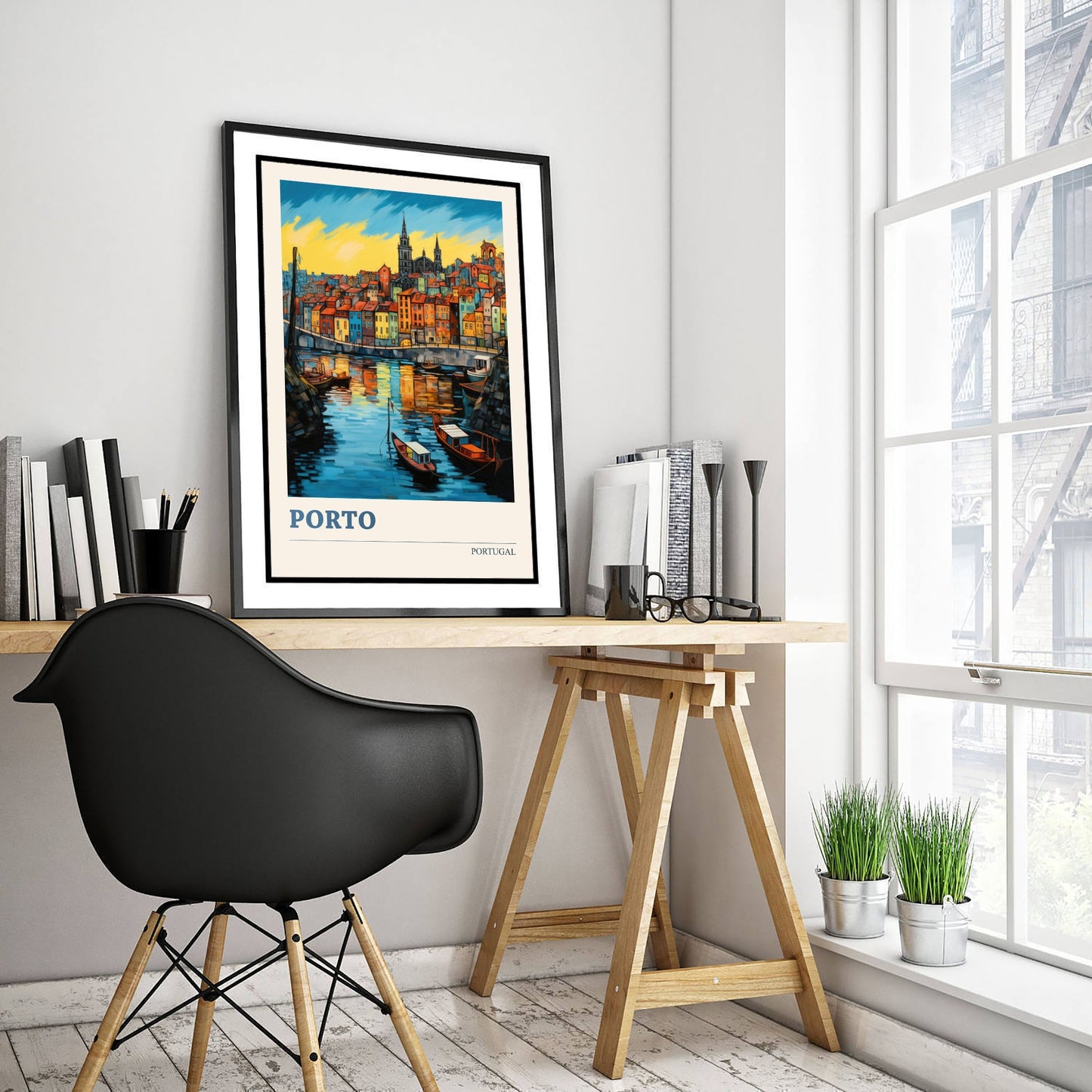 Porto Portugal Travel Poster - Art Print - Folk Art Illustration - Douro Harbour Wall Art 2/3