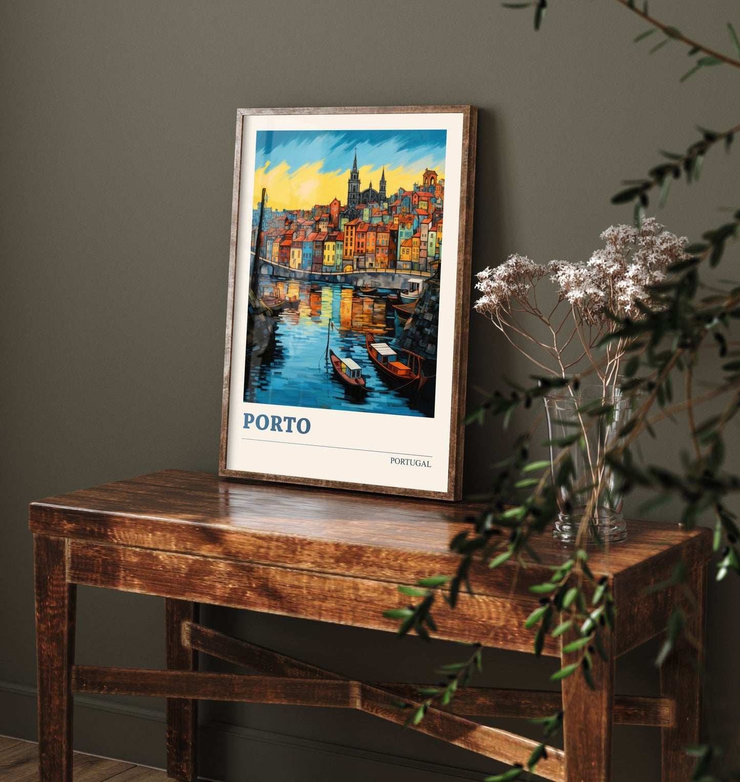 Porto Portugal Travel Poster - Art Print - Folk Art Illustration - Douro Harbour Wall Art 2/3