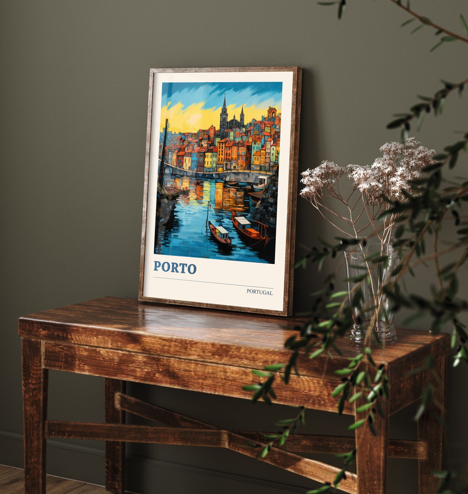 Porto Portugal Travel Poster - Art Print - Folk Art Illustration - Douro Harbour Wall Art 2/3