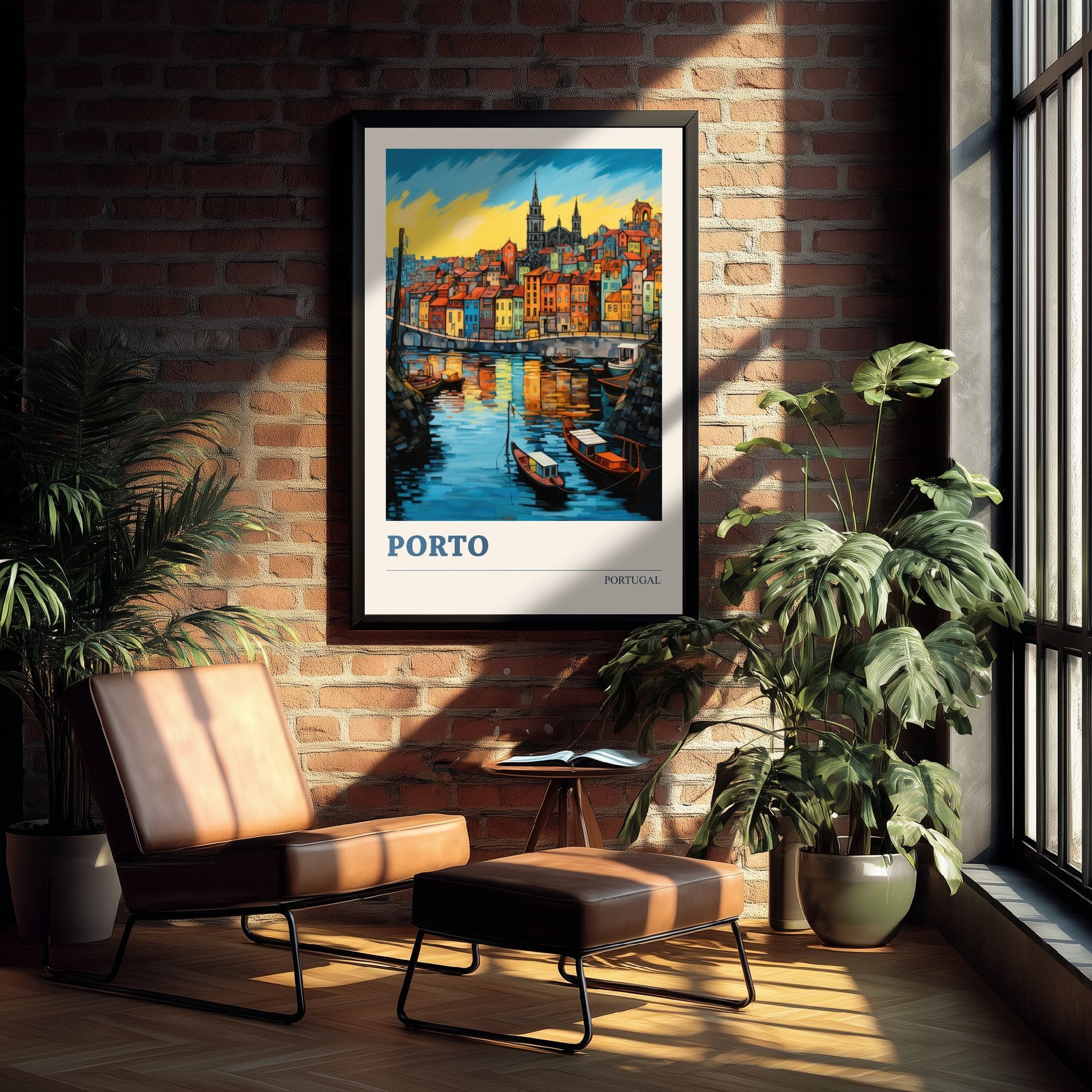 Porto Portugal Travel Poster - Art Print - Folk Art Illustration - Douro Harbour Wall Art 2/3