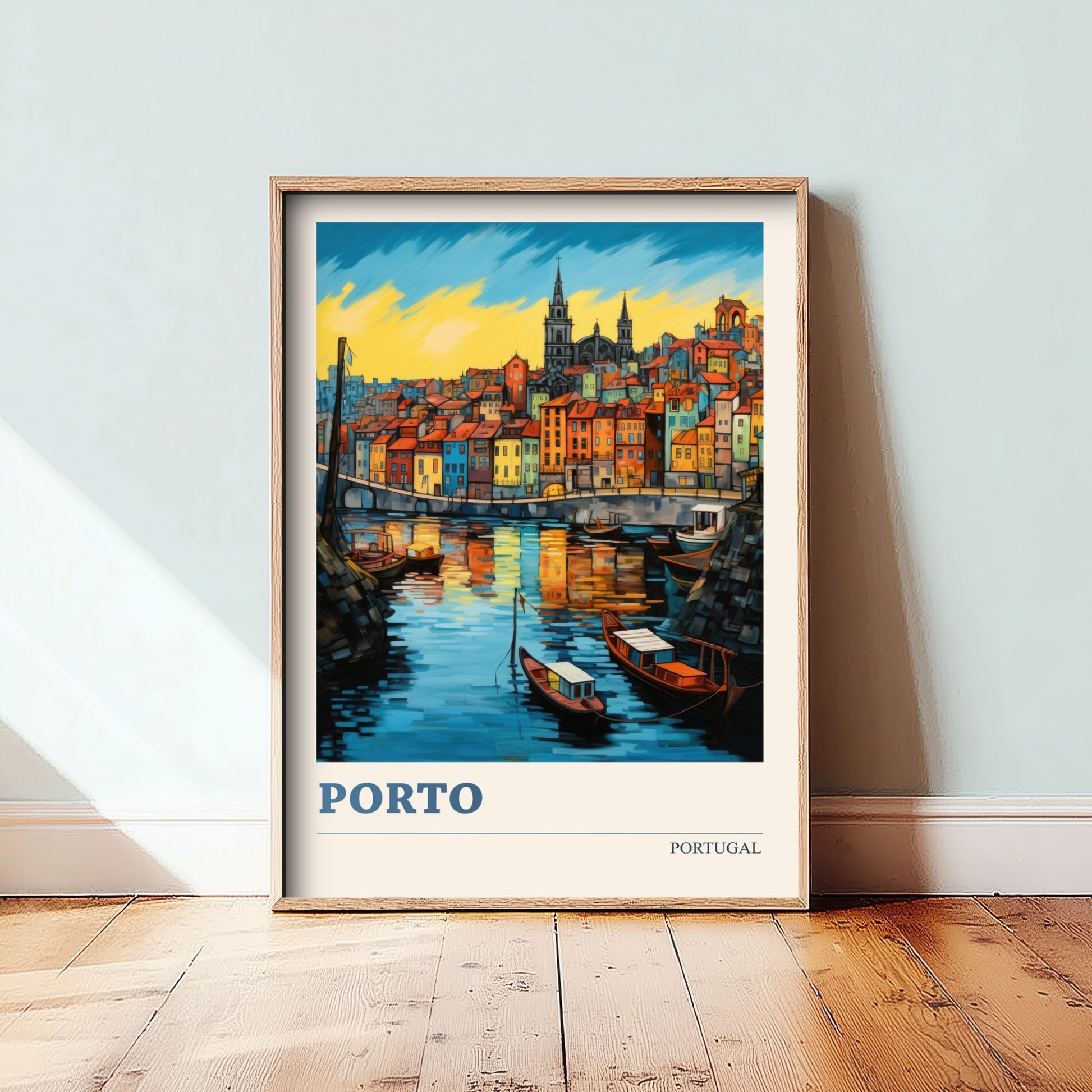 Porto Portugal Travel Poster - Art Print - Folk Art Illustration - Douro Harbour Wall Art 2/3