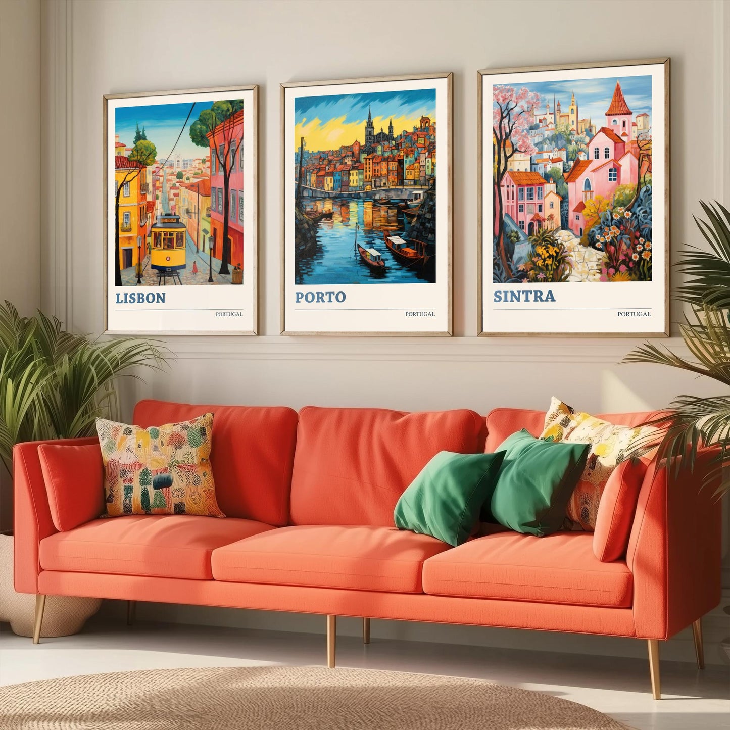Portugal Set of Three Art Prints - 3 Lisbon Porto Sintra Posters - Vibrant Wall Art Painting Travel Gift ludwig
