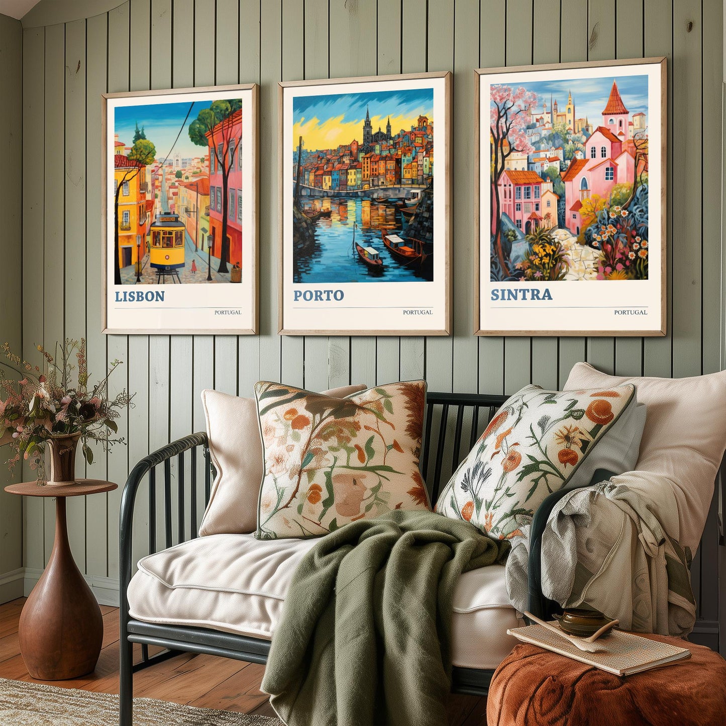 Portugal Set of Three Art Prints - 3 Lisbon Porto Sintra Posters - Vibrant Wall Art Painting Travel Gift ludwig