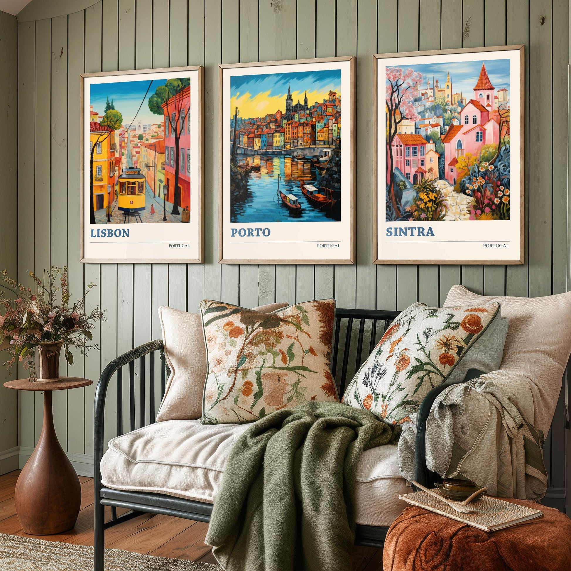 Portugal Set of Three Art Prints - 3 Lisbon Porto Sintra Posters - Vibrant Wall Art Painting Travel Gift ludwig
