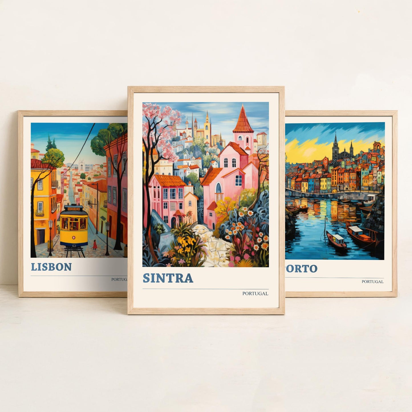 Portugal Set of Three Art Prints - 3 Lisbon Porto Sintra Posters - Vibrant Wall Art Painting Travel Gift ludwig