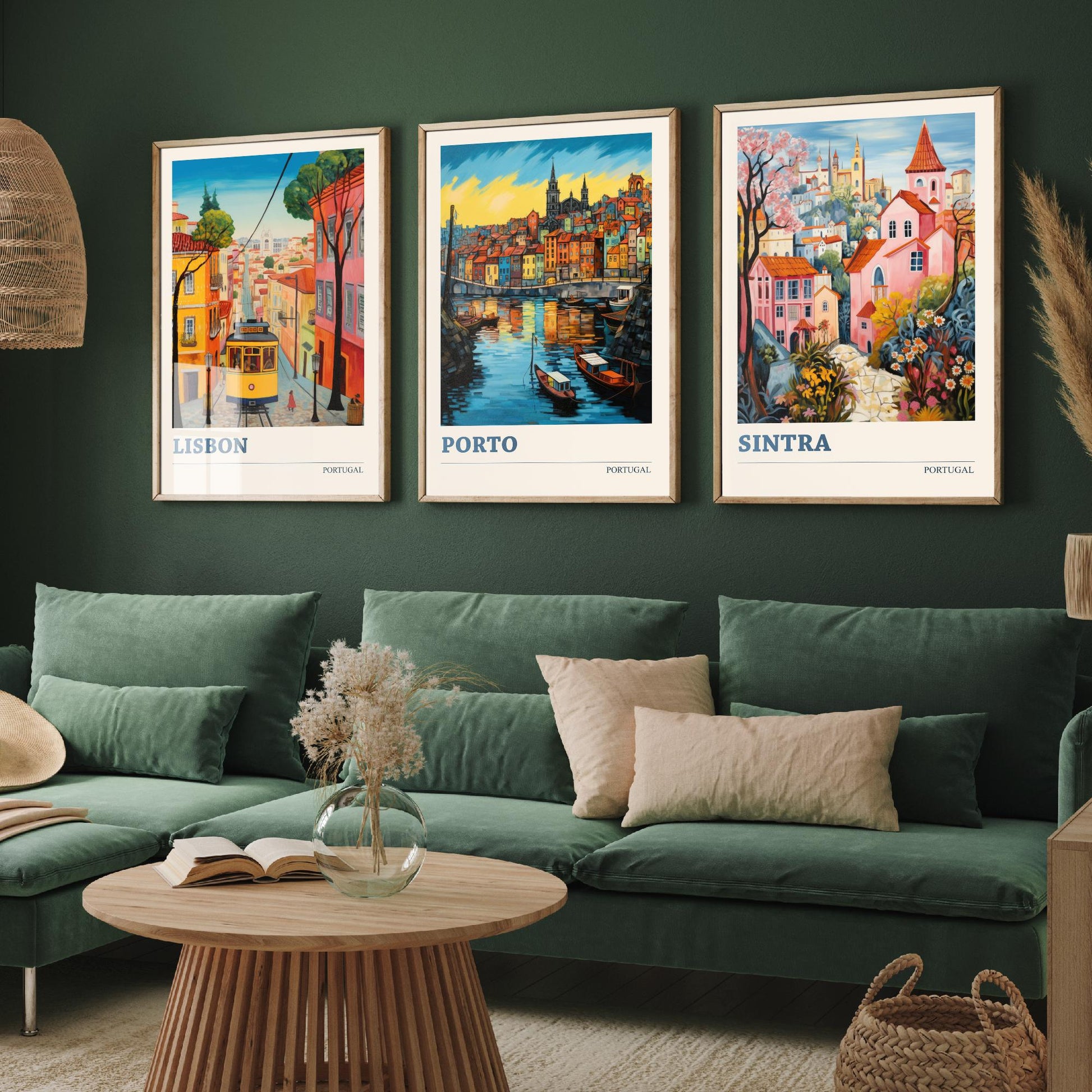 Portugal Set of Three Art Prints - 3 Lisbon Porto Sintra Posters - Vibrant Wall Art Painting Travel Gift ludwig