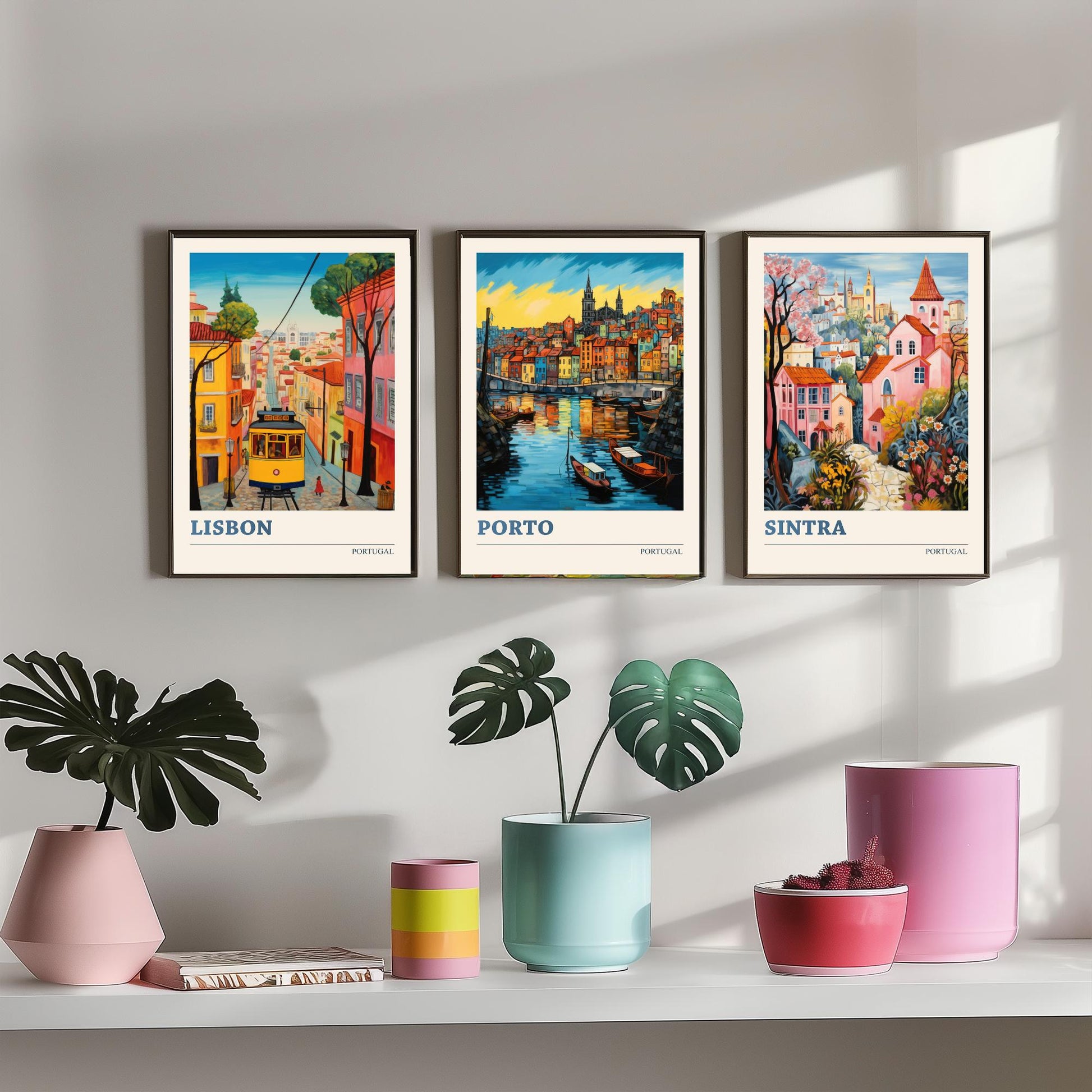 Portugal Set of Three Art Prints - 3 Lisbon Porto Sintra Posters - Vibrant Wall Art Painting Travel Gift ludwig