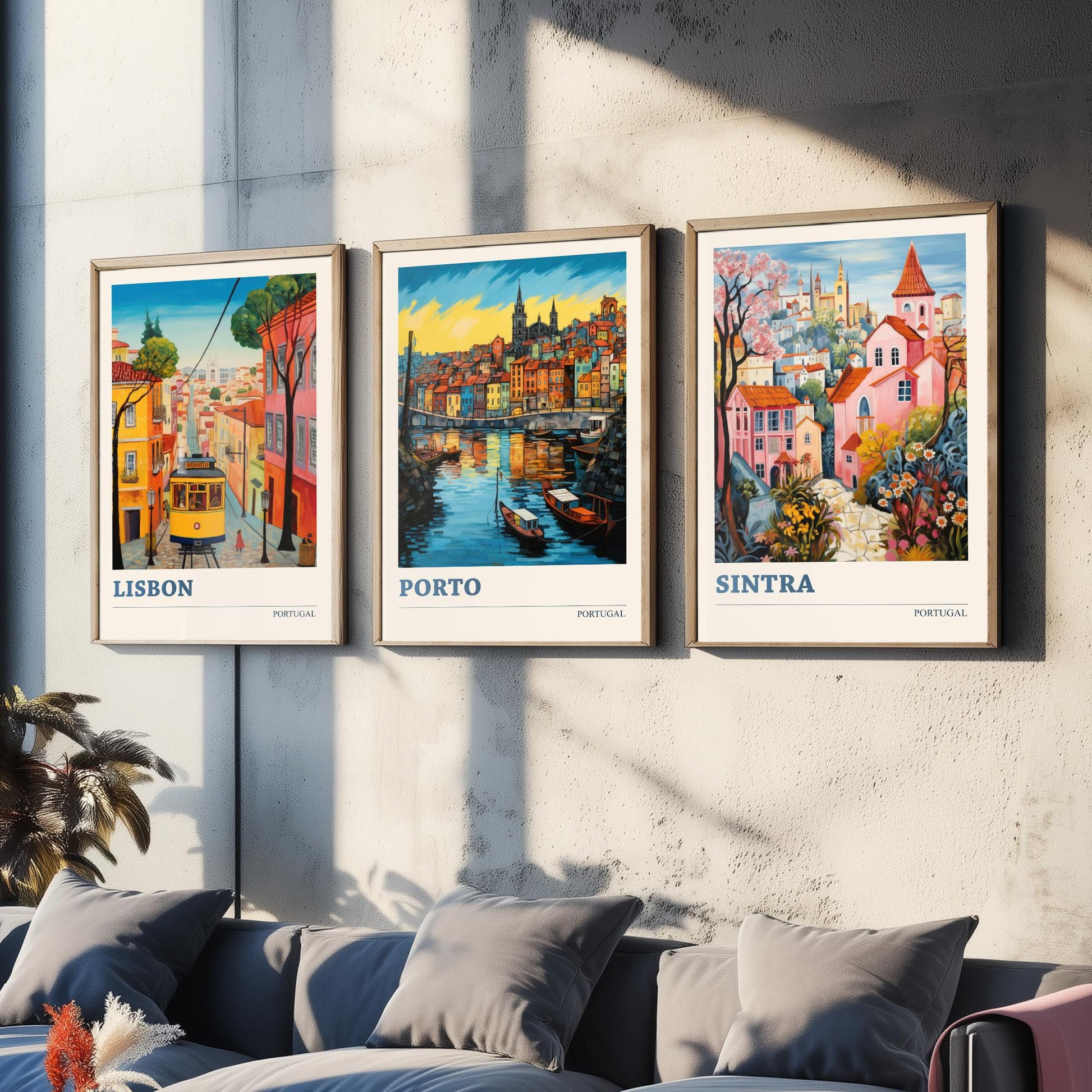 Portugal Set of Three Art Prints - 3 Lisbon Porto Sintra Posters - Vibrant Wall Art Painting Travel Gift ludwig