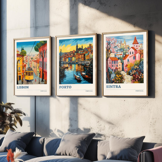 Portugal Set of Three Art Prints - 3 Lisbon Porto Sintra Posters - Vibrant Wall Art Painting Travel Gift ludwig