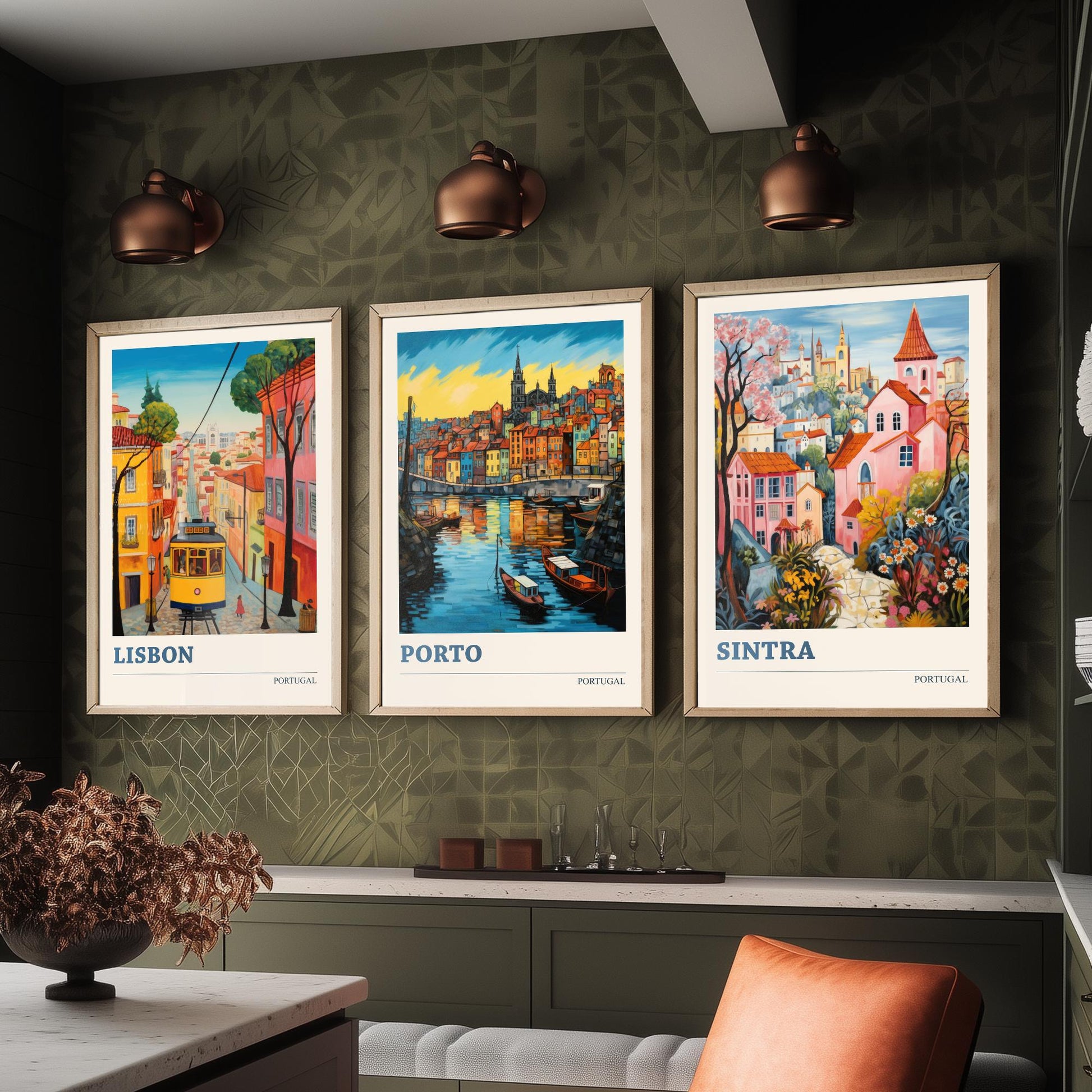 Portugal Set of Three Art Prints - 3 Lisbon Porto Sintra Posters - Vibrant Wall Art Painting Travel Gift ludwig