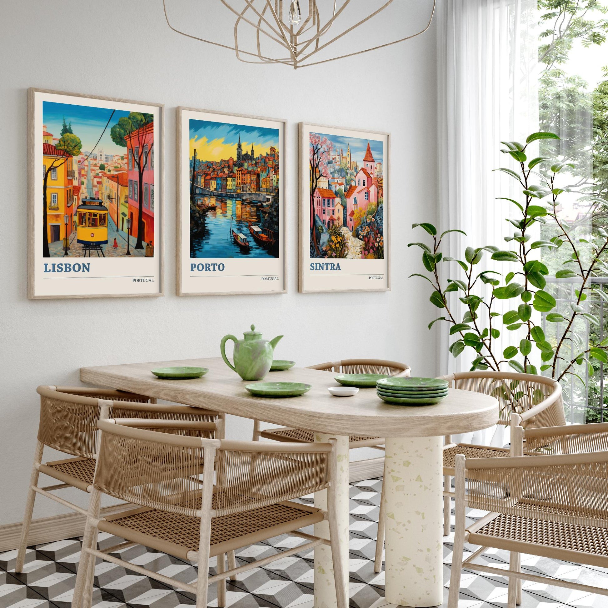 Portugal Set of Three Art Prints - 3 Lisbon Porto Sintra Posters - Vibrant Wall Art Painting Travel Gift ludwig