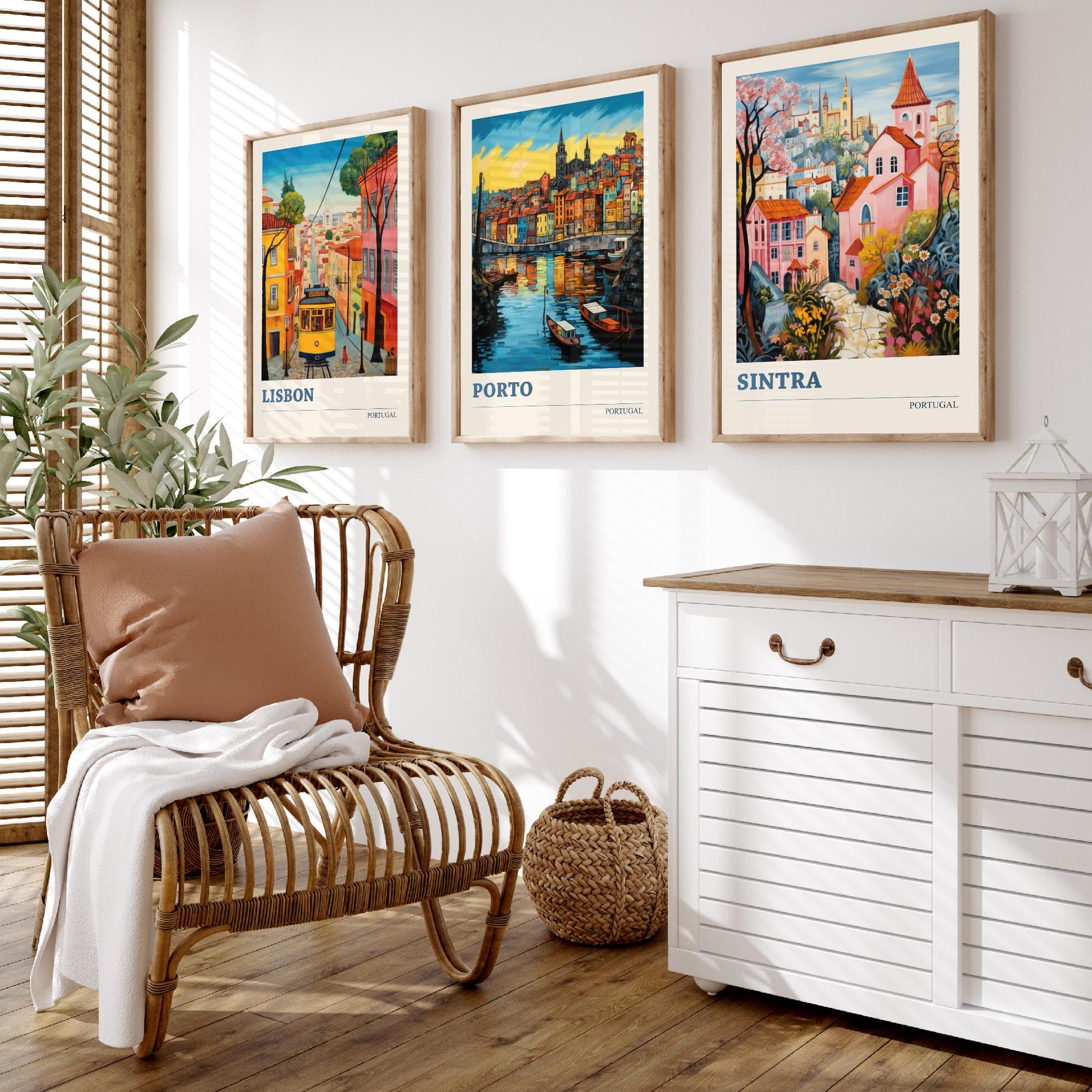 Portugal Set of Three Art Prints - 3 Lisbon Porto Sintra Posters - Vibrant Wall Art Painting Travel Gift ludwig