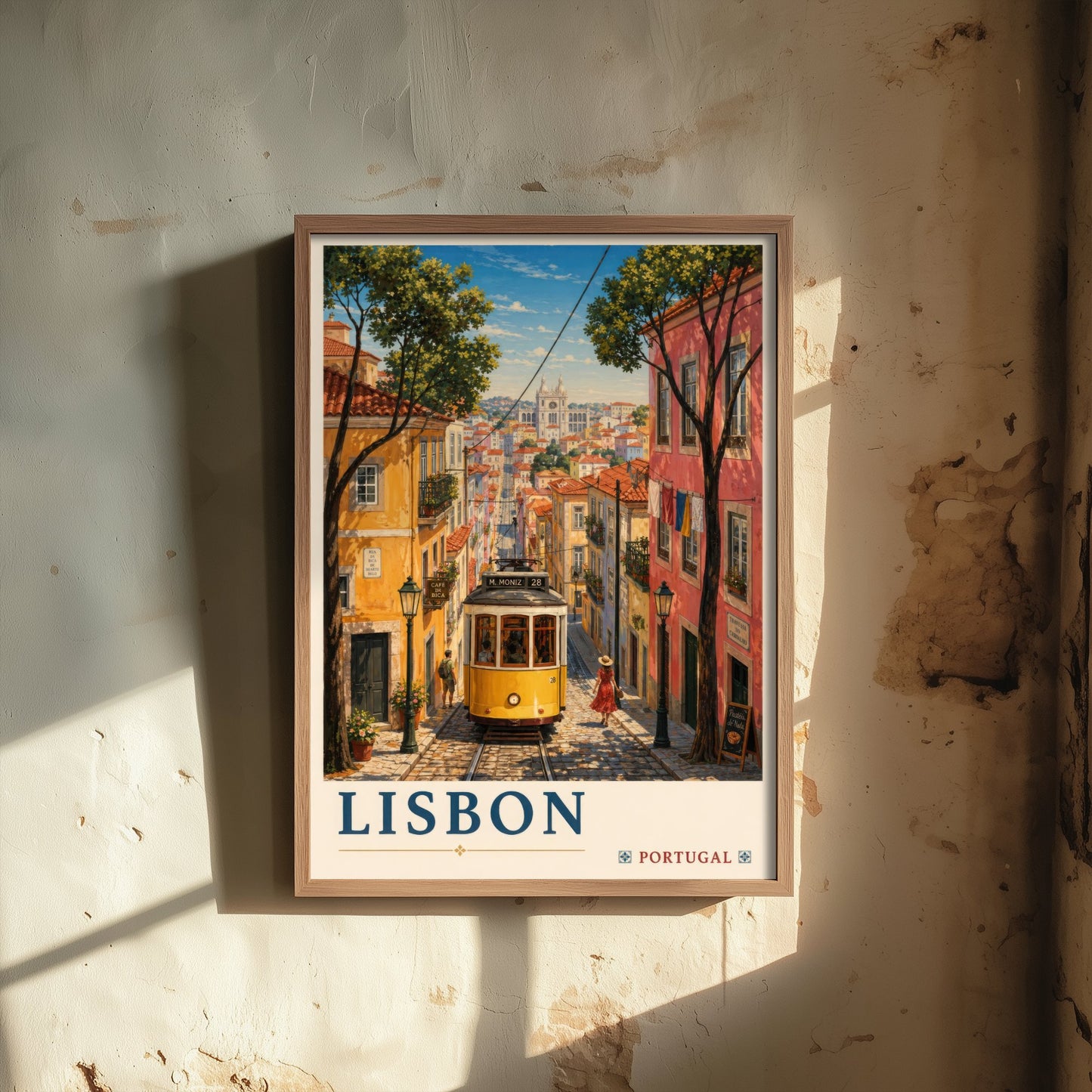 Lisbon Portugal Travel Poster - Art Print - Vintage Illustration - Tram Street Wall Art V2 1/3