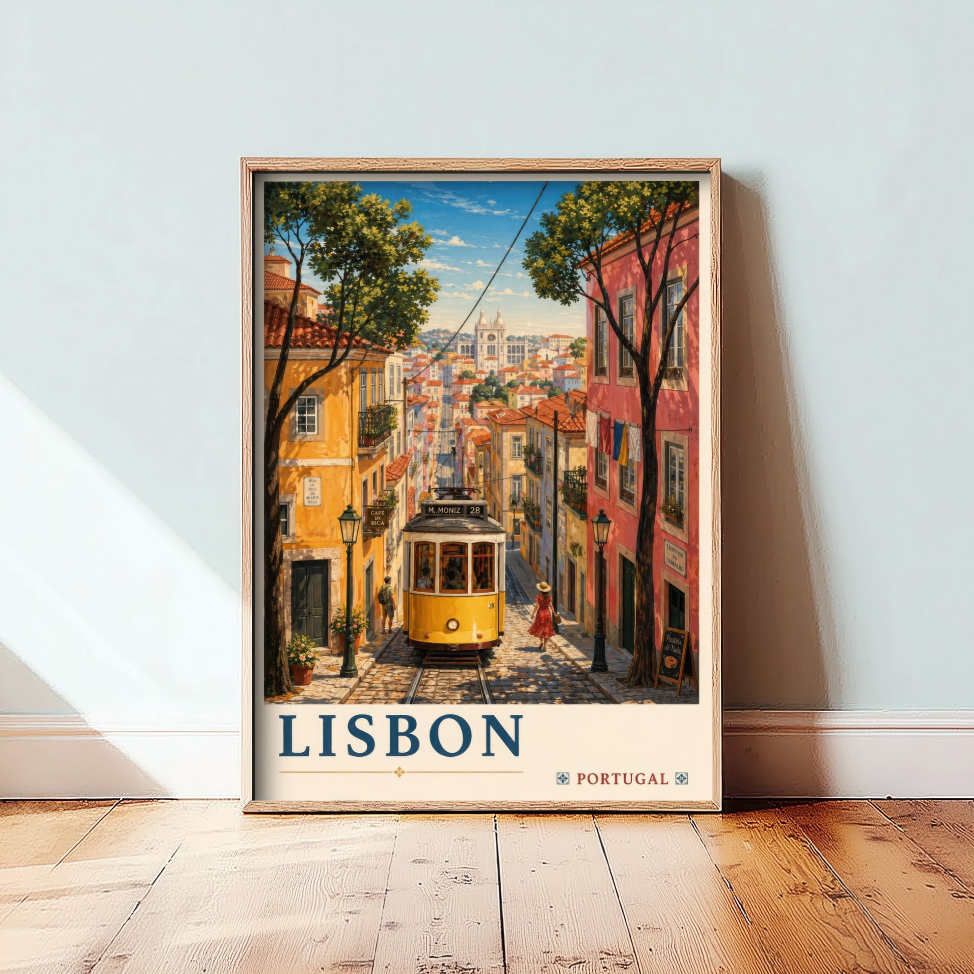Lisbon Portugal Travel Poster - Art Print - Vintage Illustration - Tram Street Wall Art V2 1/3