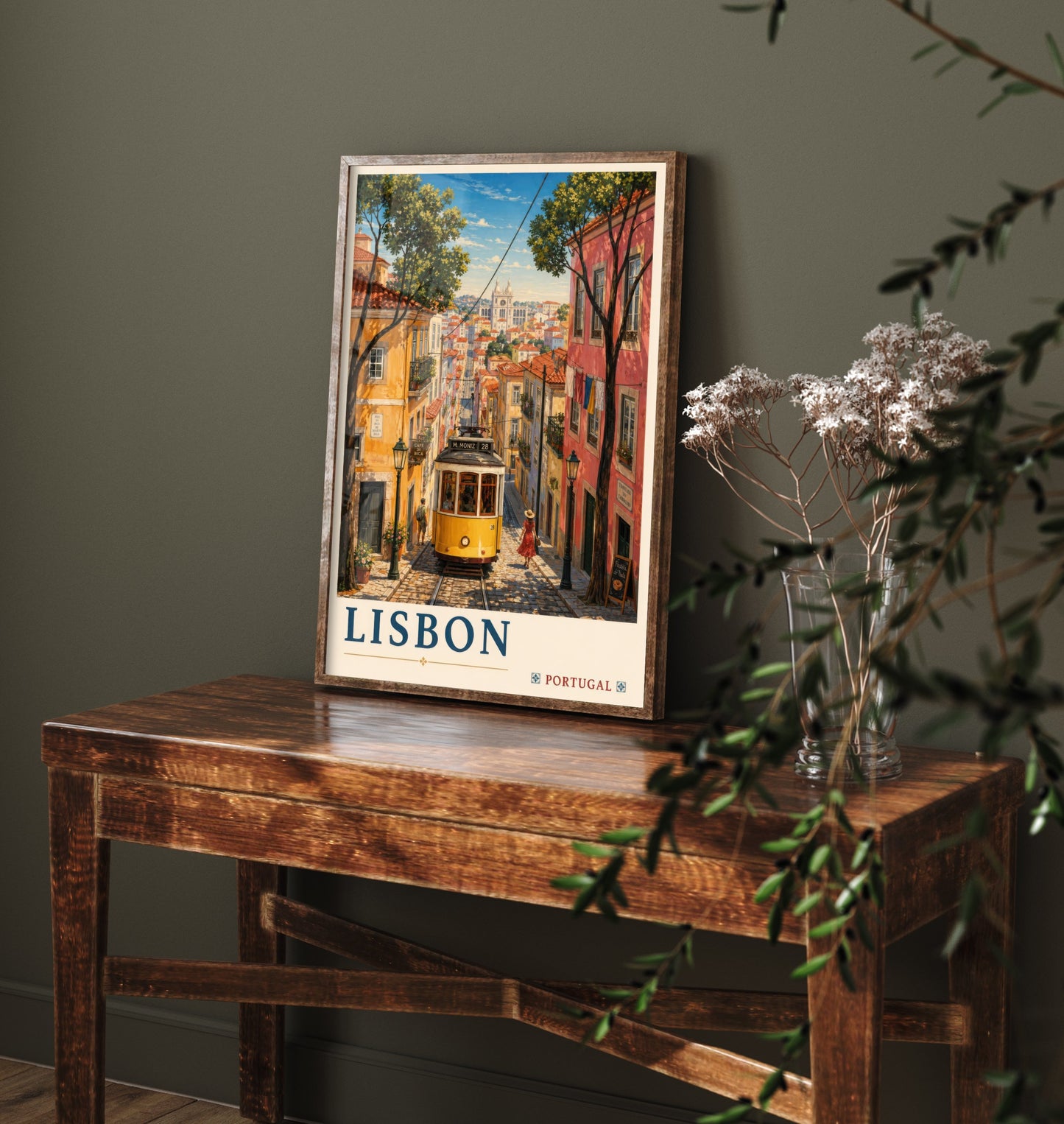 Lisbon Portugal Travel Poster - Art Print - Vintage Illustration - Tram Street Wall Art V2 1/3